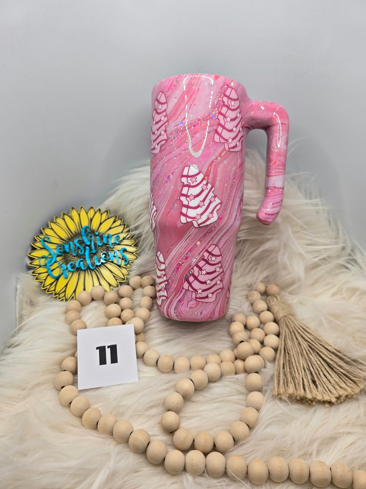 #11 - 30oz Grippy - Pink Hydro Dipped - Snack Cake Trees