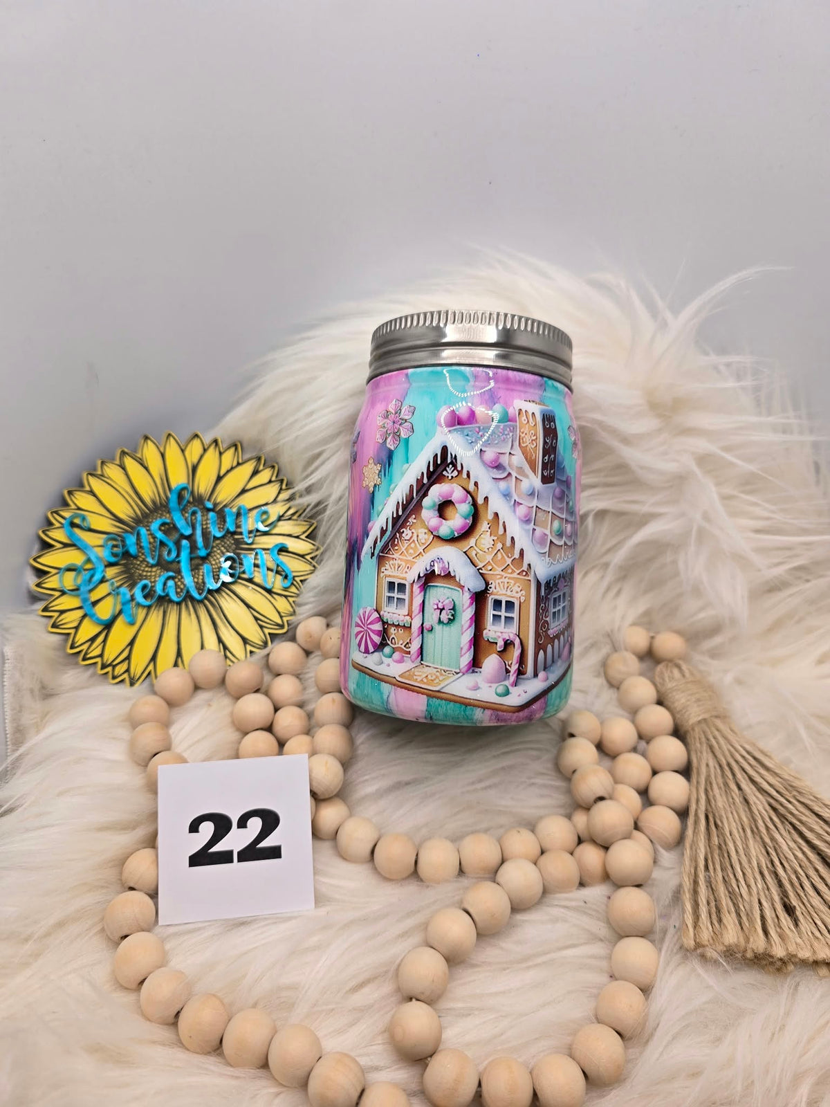 #22 - 12oz Mason Jar - Gingerbread House