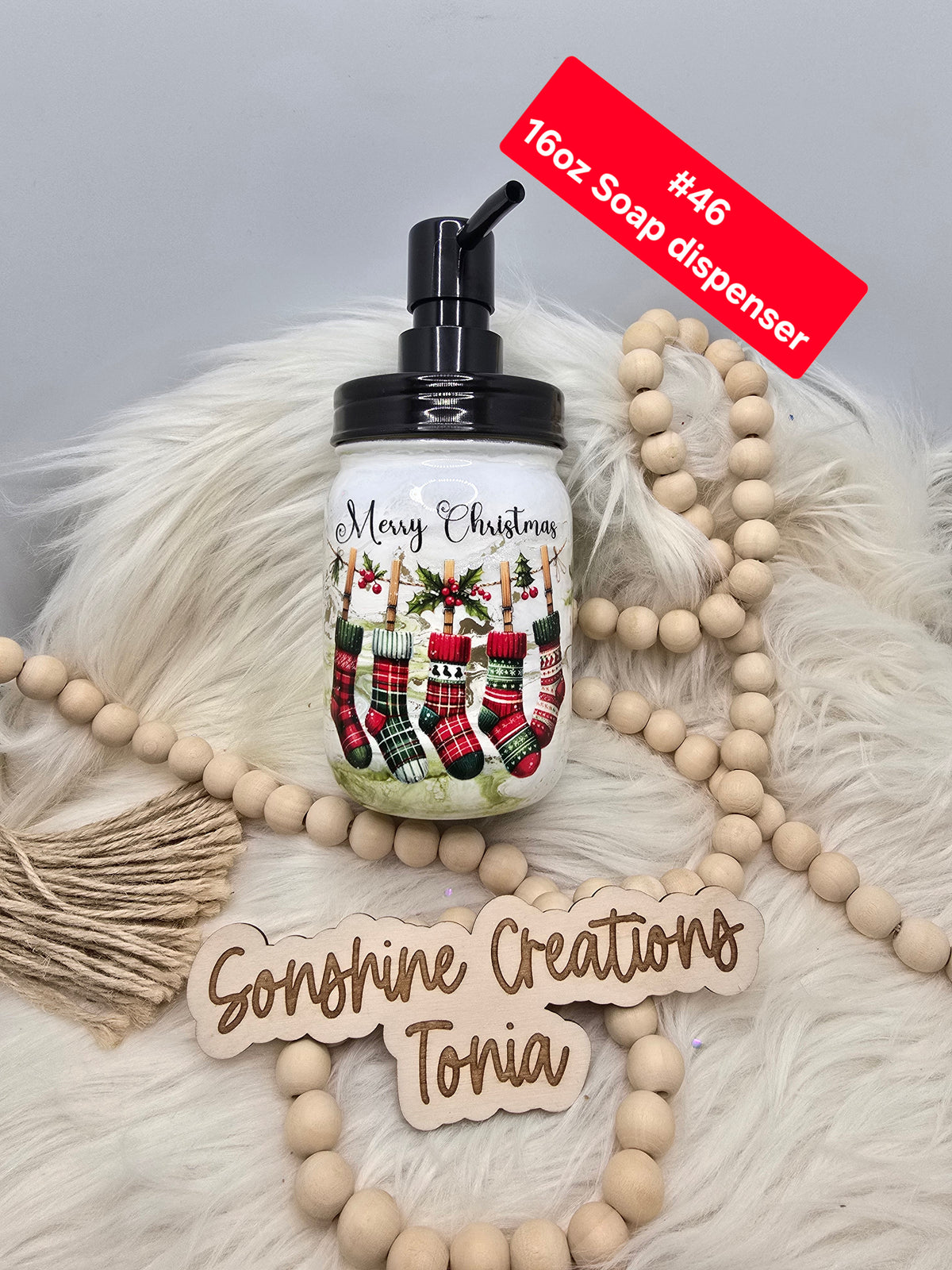#46 Tonia's Live Creations : 16oz soap dispenser- Merry Christmas