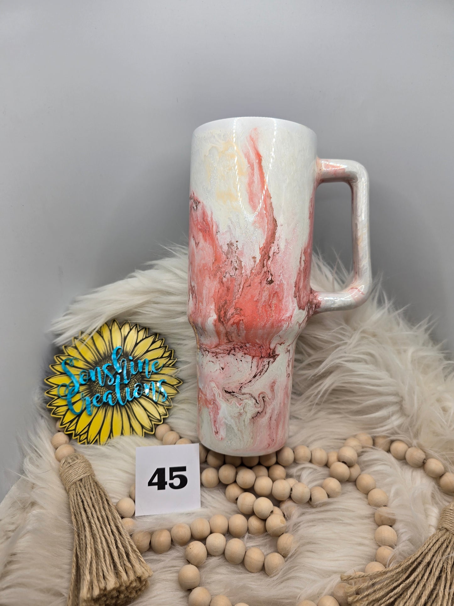 #45- 40oz Handle- Coral Marble- Moon