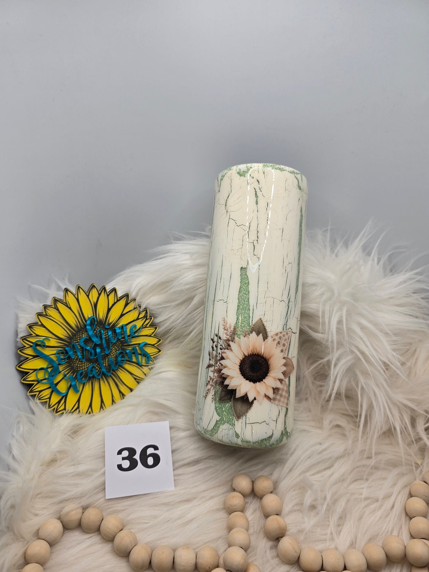 #36 - 20oz Skinny - Ivory Crackle with Patchwork Ghost
