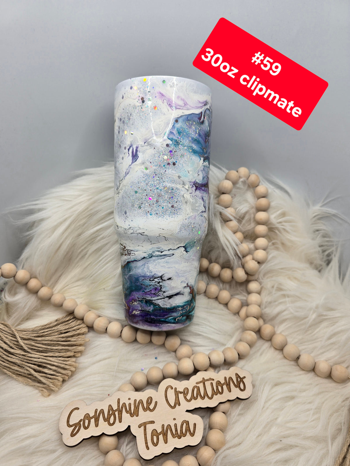 #59 Tonia's Live Creations : 30oz Clipmate- Teal, Purple chrome zippy elegance **Decal can be added**