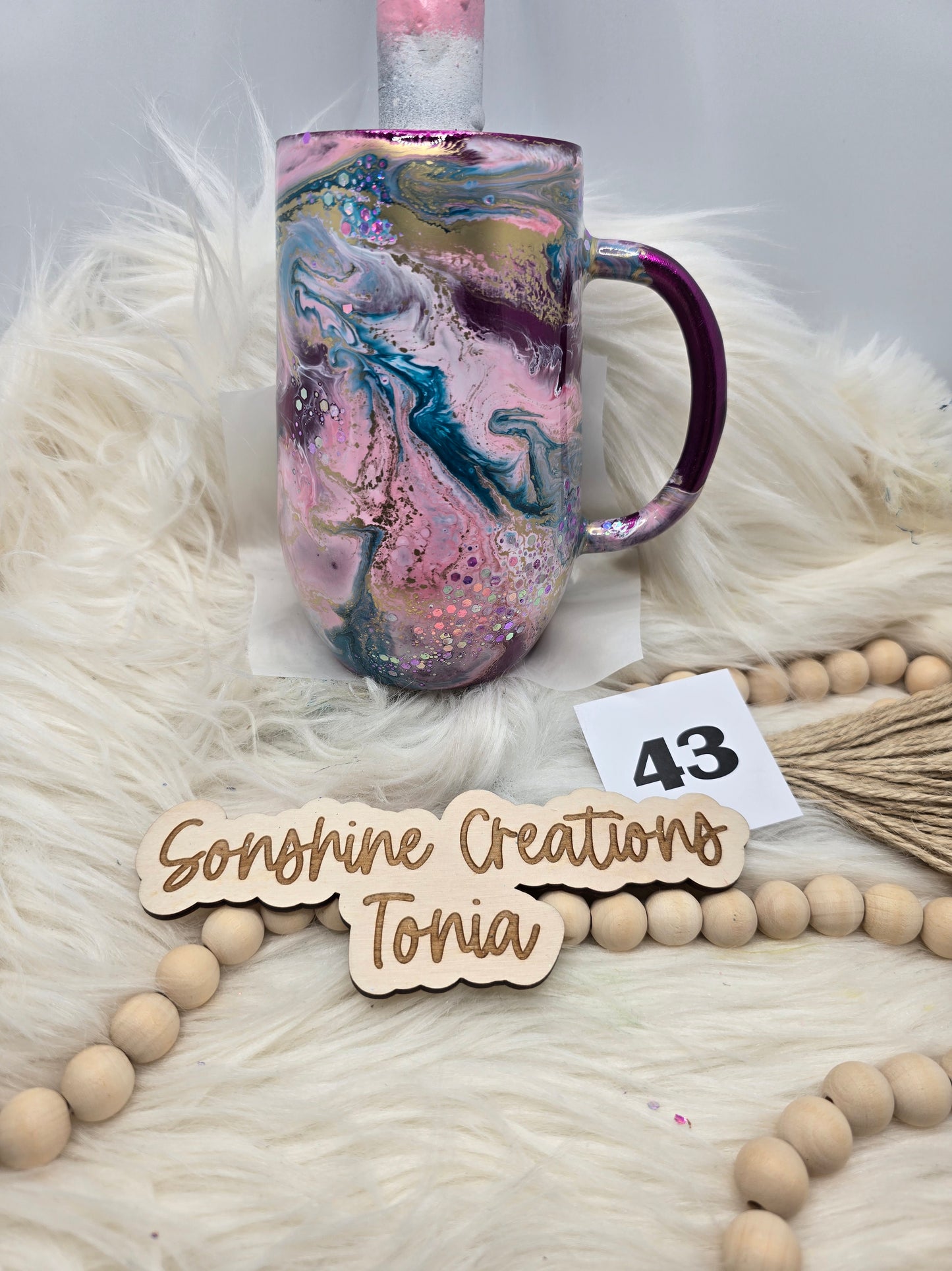 #43 Live Sale 5/31/2026 - 16oz Coffee mug- Mica base, teal pinks ink swirl