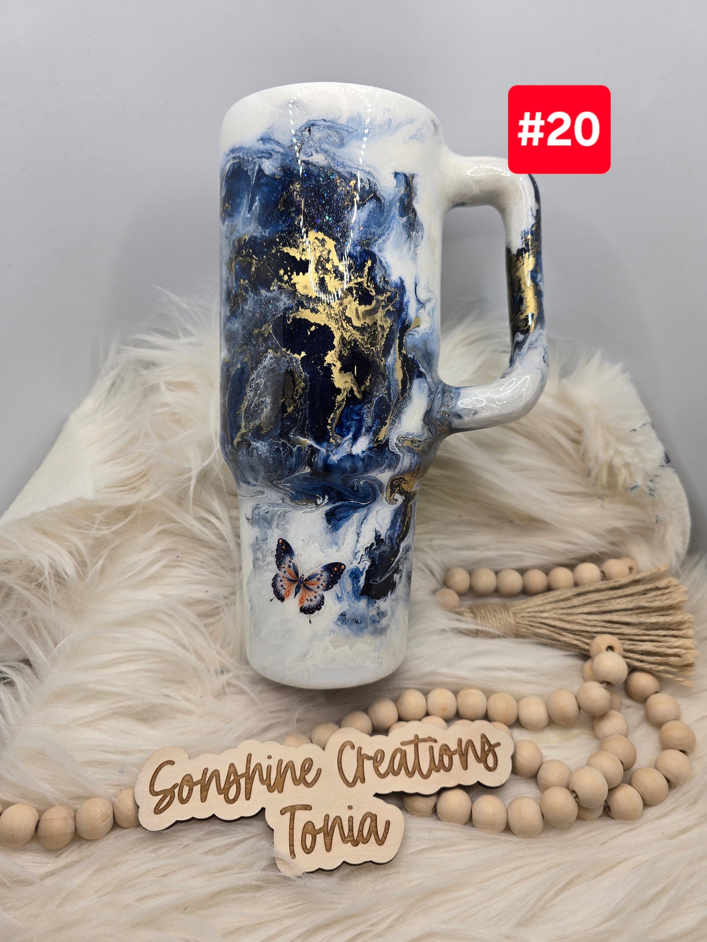 #20 Live Sale 5/03/2026 - 40oz Handle- Navy Marble- Navy gold flower