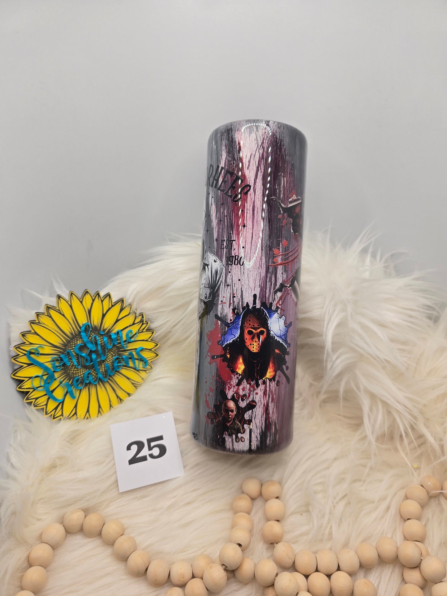 #25 - 30oz Skinny - Black/Red Woodgrain with Jason
