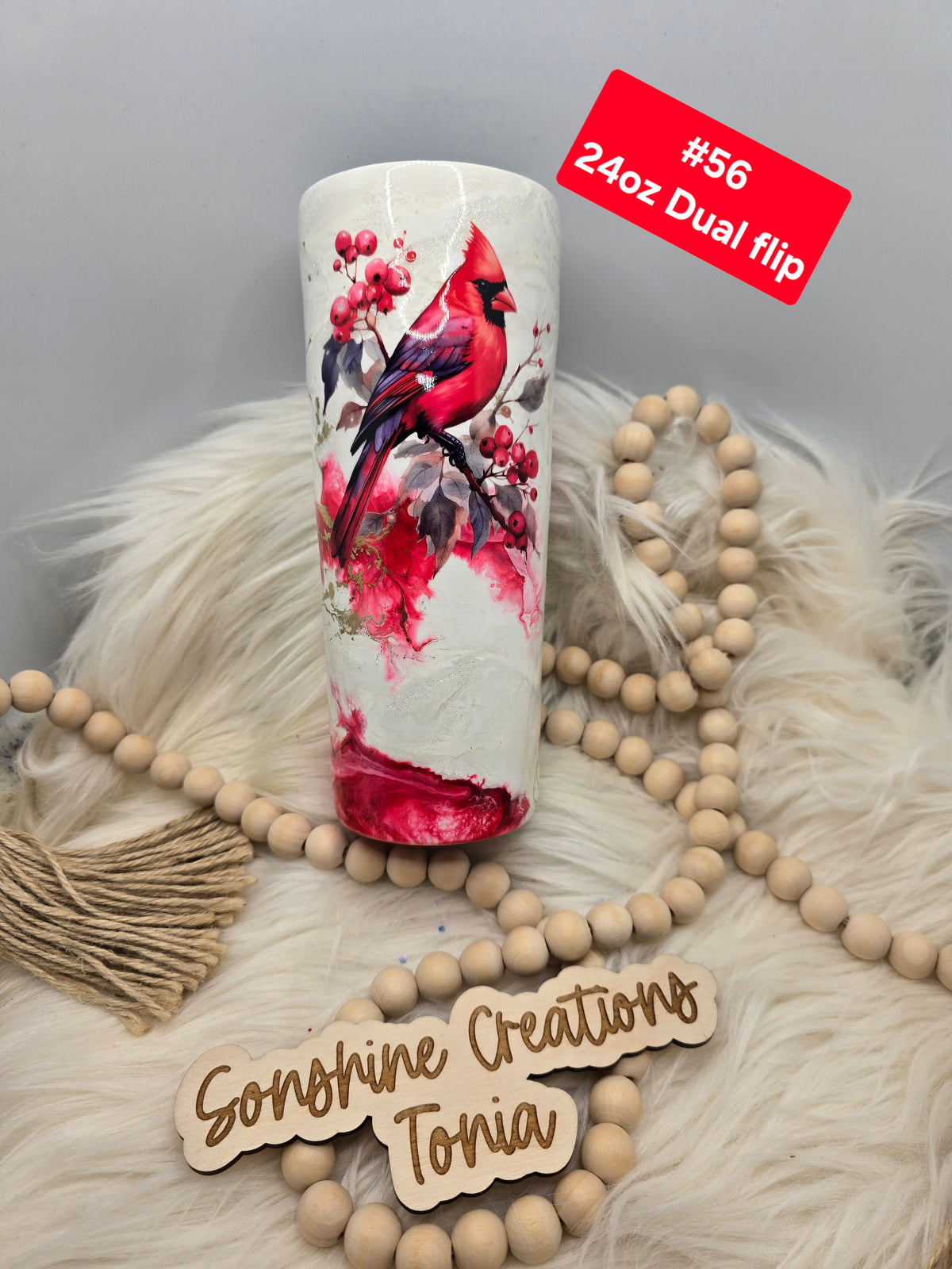 #56 Tonia's Live Creations : 24oz Dual Flip- Red elegance Cardinal