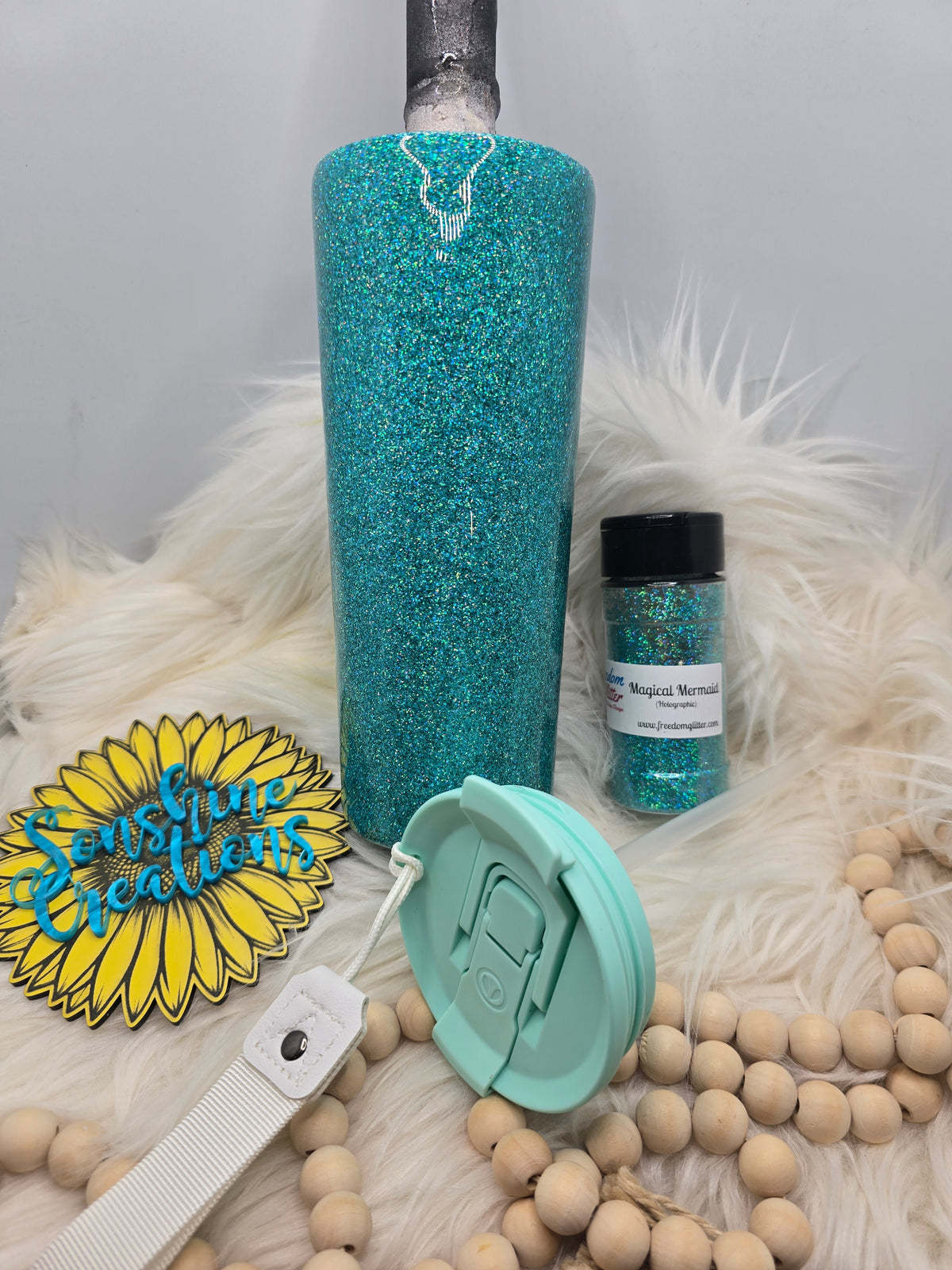 Live Hydrodipping base 9/03/26 11am cst- 24oz Dual Flip with Mint lid - Freedom Glitter: Magical Mermaid