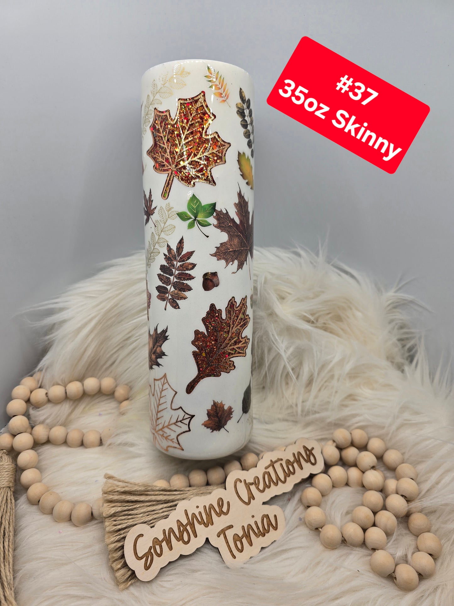 #37 Tonia's Live Creations : 35oz Skinny- Fall leaves peakaboo