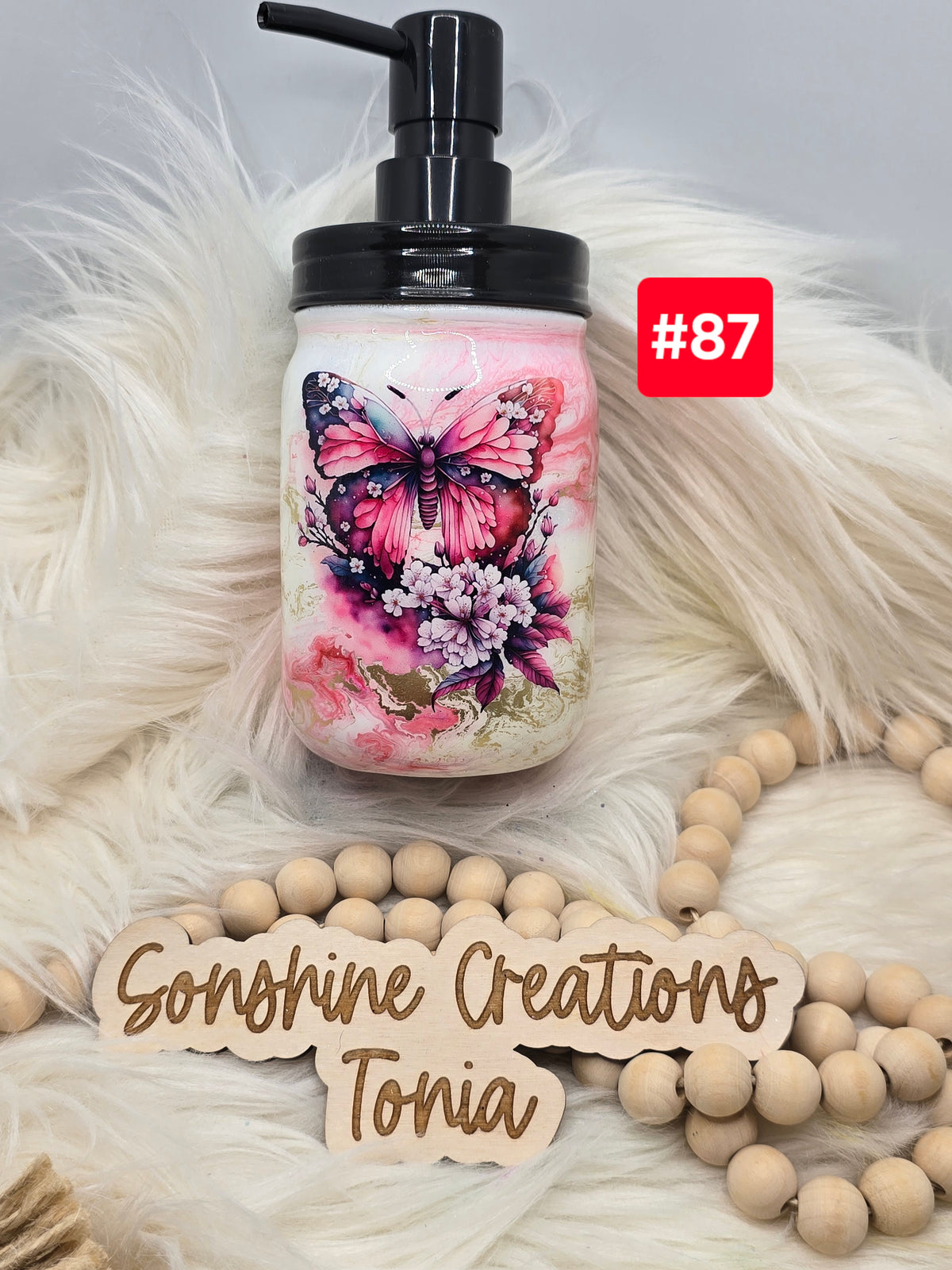 #87 Live Sale 2/01/2026 - 16oz Glass soap dispenser- Pink elegance- Pink Butterfly