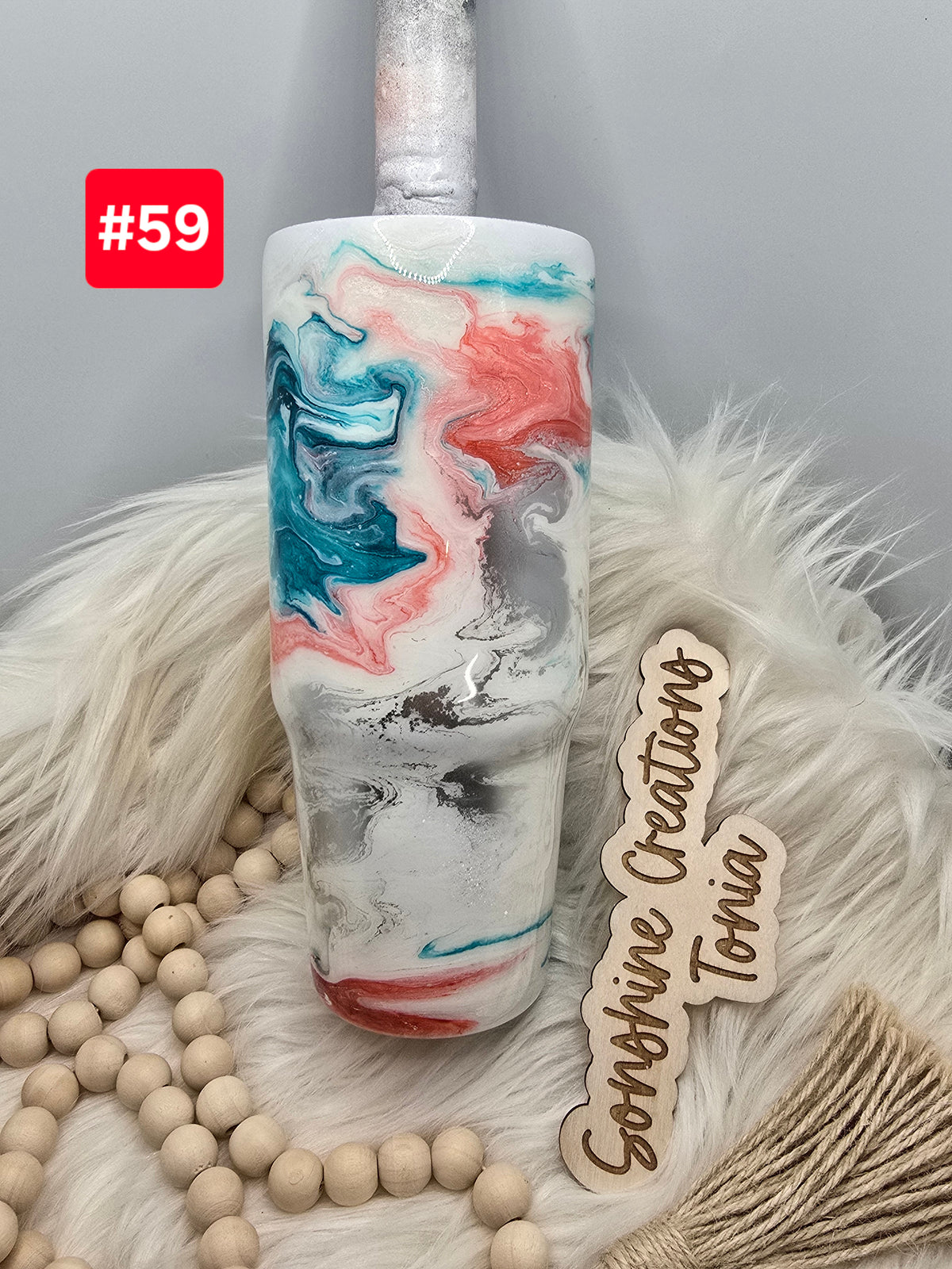 LIVE SALE 5/042025 - #59- 30oz Clip mate: Teal, coral elegance