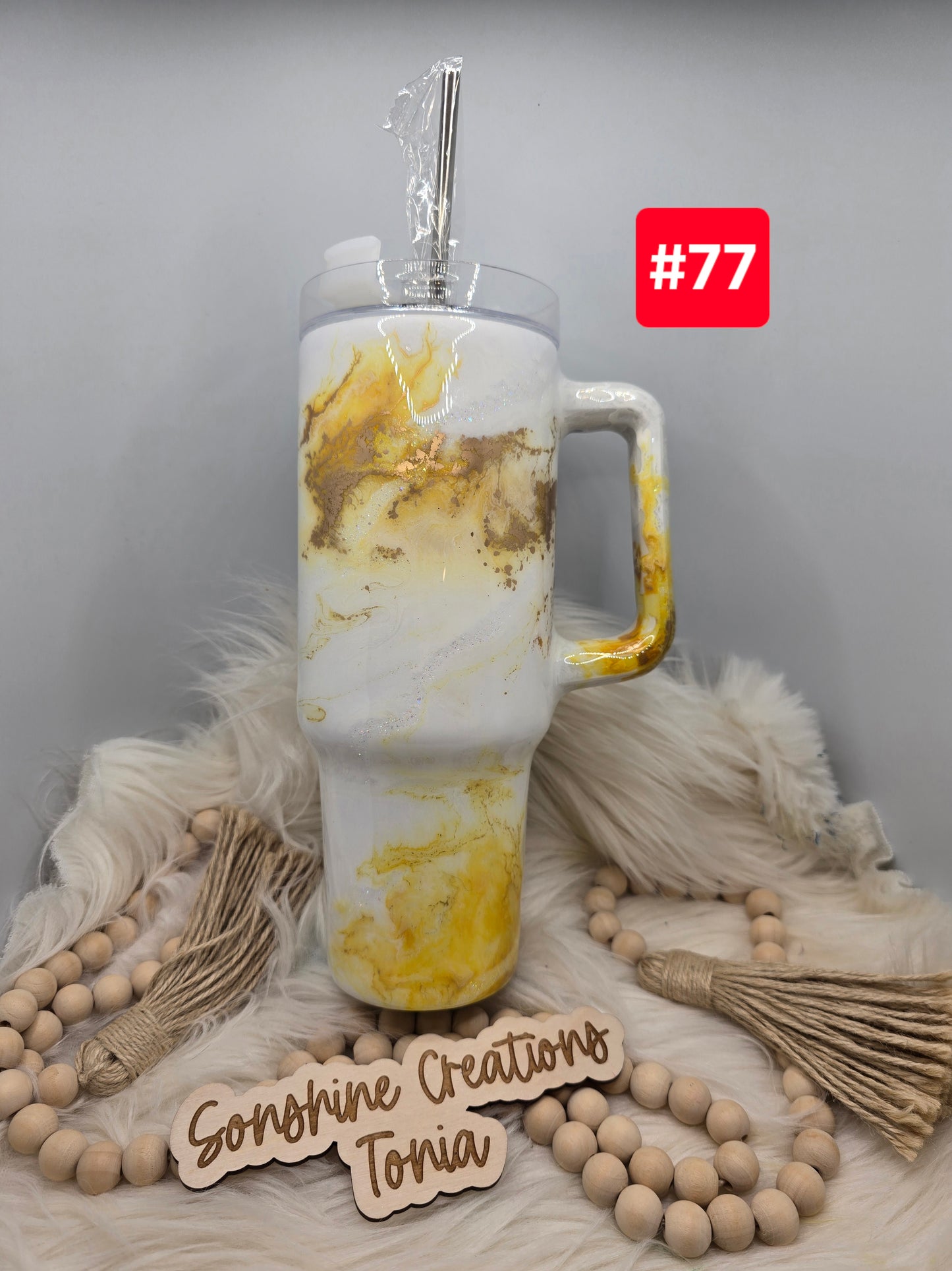#77 Live Sale 3/15/2026 -40oz Handle- Yellow elegance- Yellow floral moon