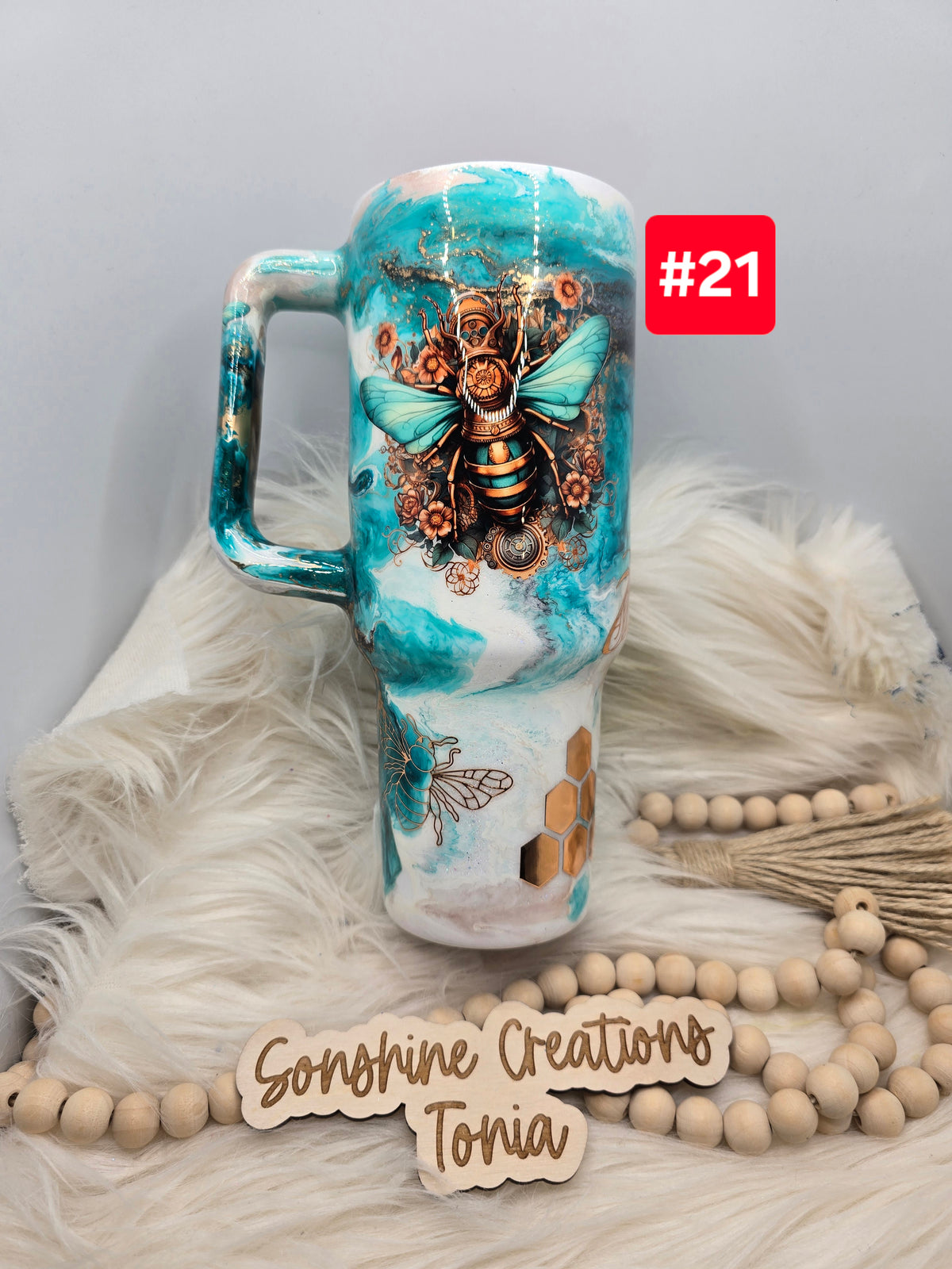 #21 Live Sale 5/03/2026 - 40oz Handle- Teal copper marble- Bee