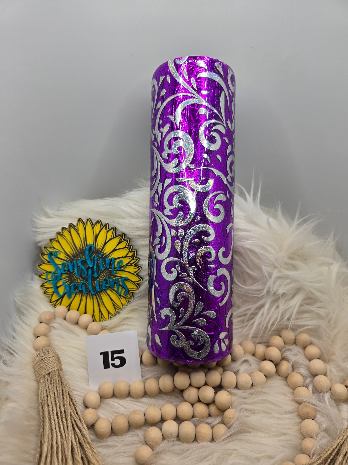 #15 - 30oz Skinny- Cellophane tooled leather with floral and quote