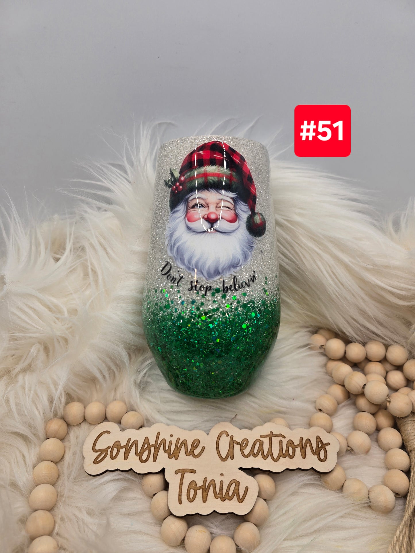 #51--Live Sale 12/07/2025 - 17oz stemless wine glass- Santa- Don't stop Believing