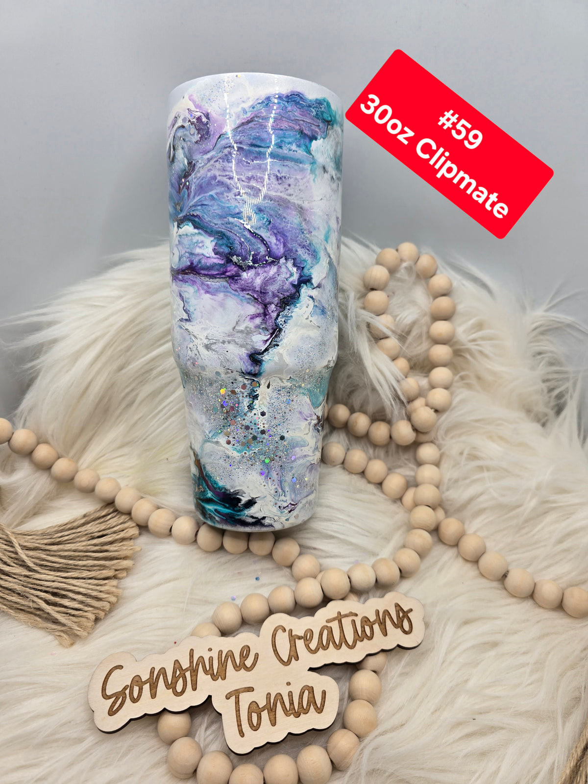 #59 Tonia's Live Creations : 30oz Clipmate- Teal, Purple chrome zippy elegance **Decal can be added**