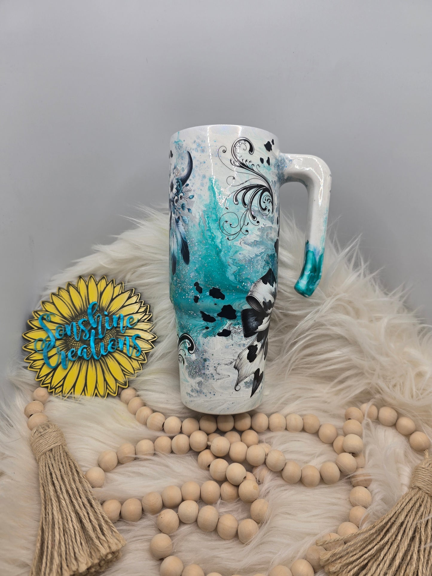 30oz grippy- Teal western Gaudy
