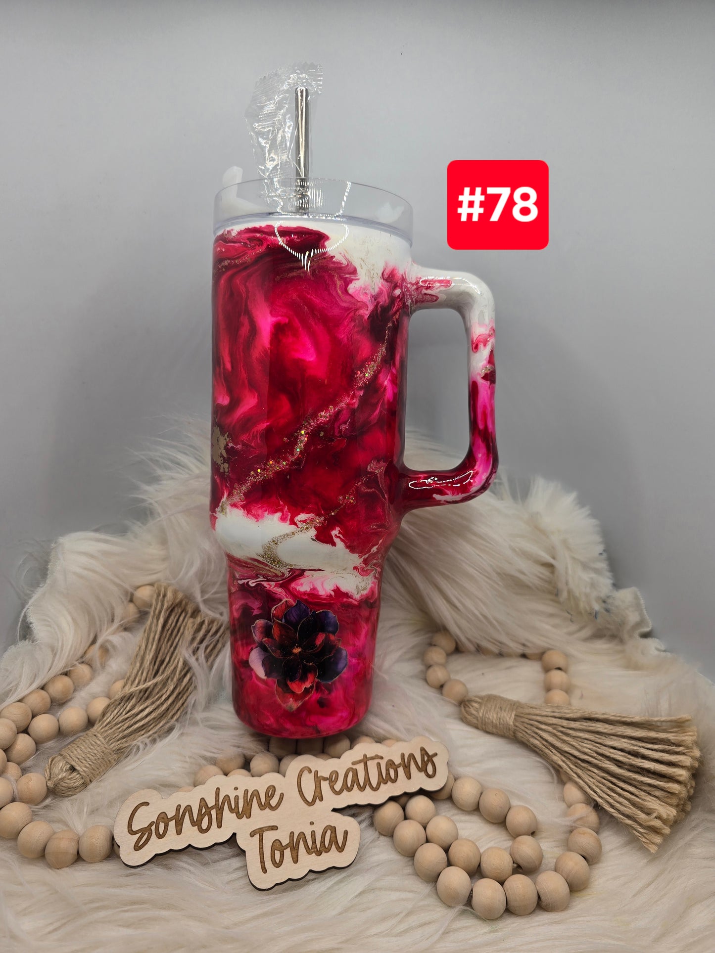 #78 Live Sale 3/15/2026 -40oz Handle- Red elegance- Red purple flowers