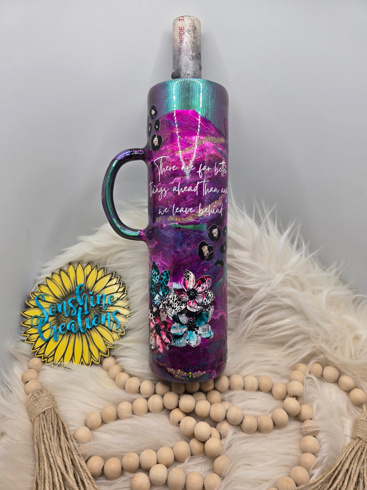 32oz Tipsy plump- Jewel Suspension mica base- newspaper flowers