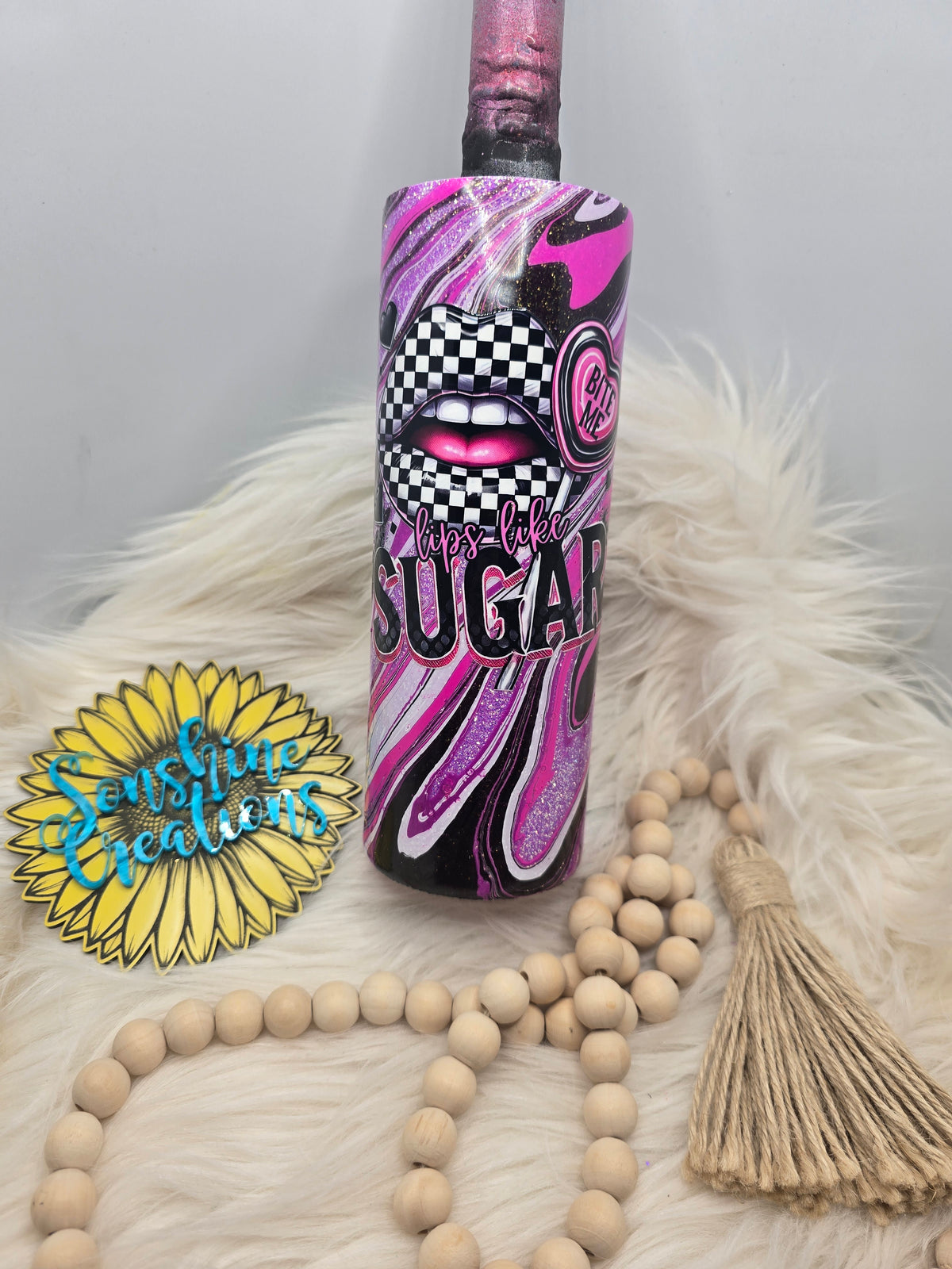 20oz Skinny - Freedom Glitter: Lilac Kisses- "Bite me, sugar lips"