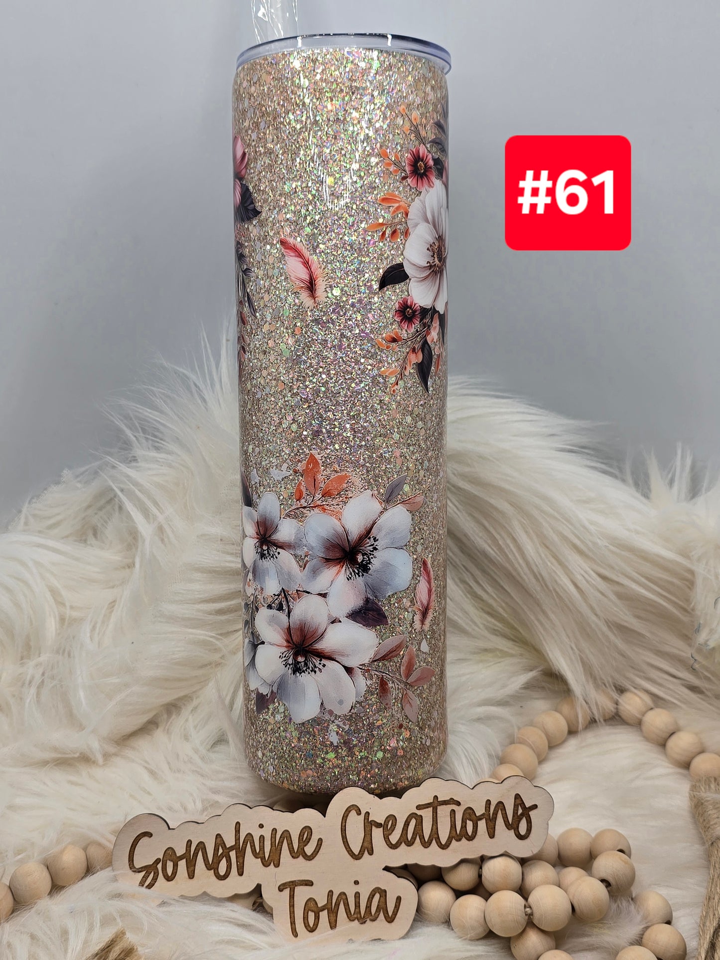 #61 Live Sale 2/01/2026 - 35oz Skinny- Sabastian glitter- Flowers- You never fail until you stop trying