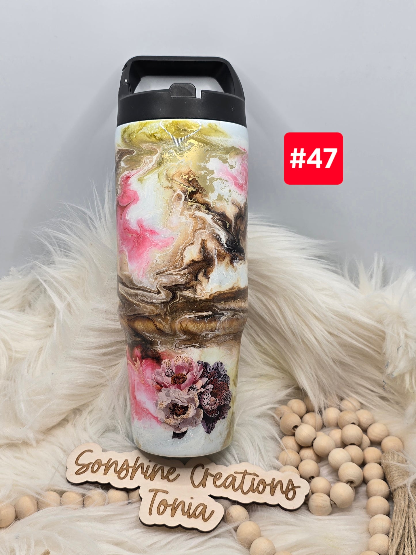 #47 Live Sale 2/01/2026 - 30oz Clipmate- Pink, green, brown swirl with flowers