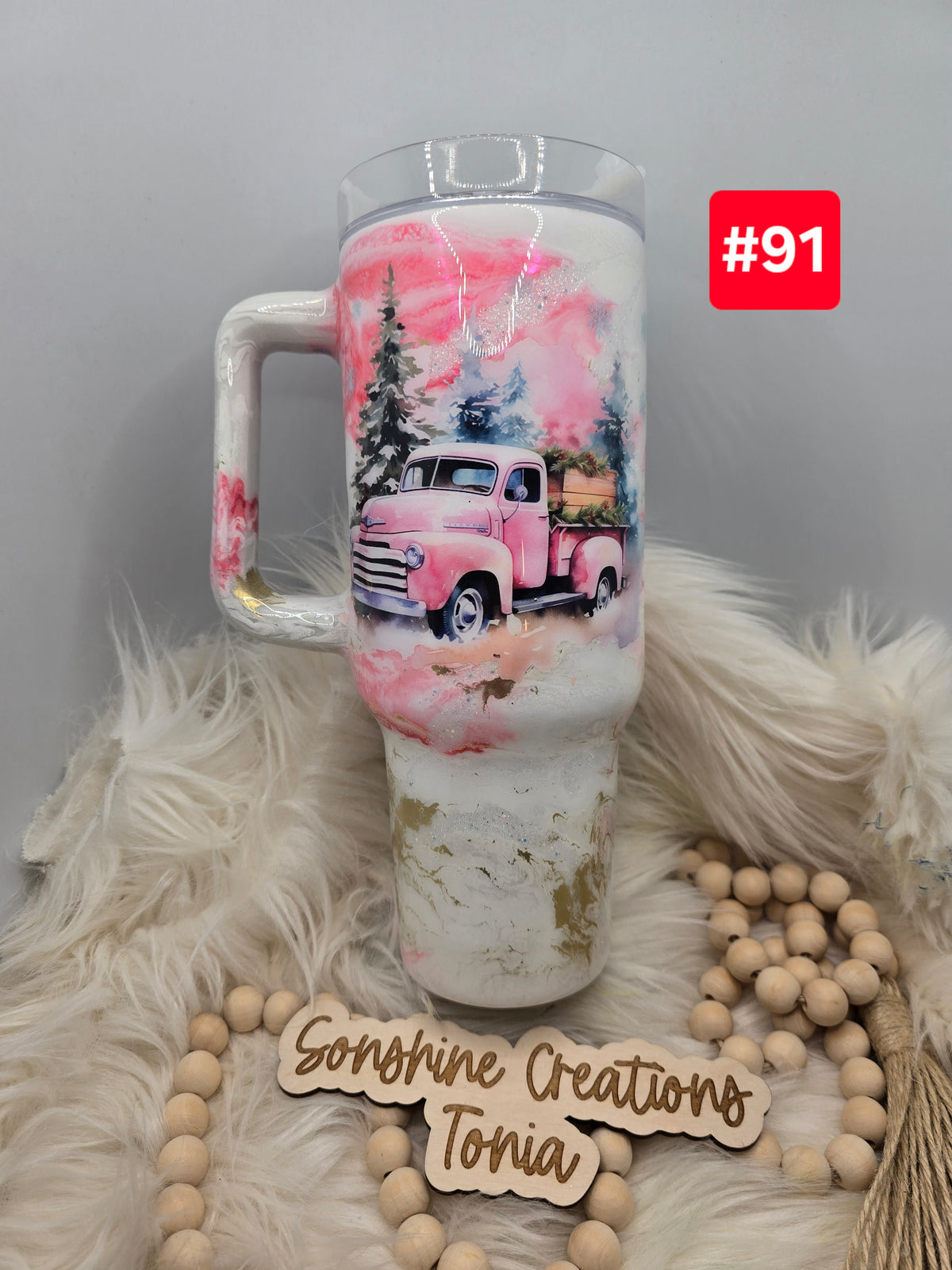 #91-Live Sale 12/07/2025 - 40oz Handle- Pink elegance- Pink Truck- Most wonderful time of the year