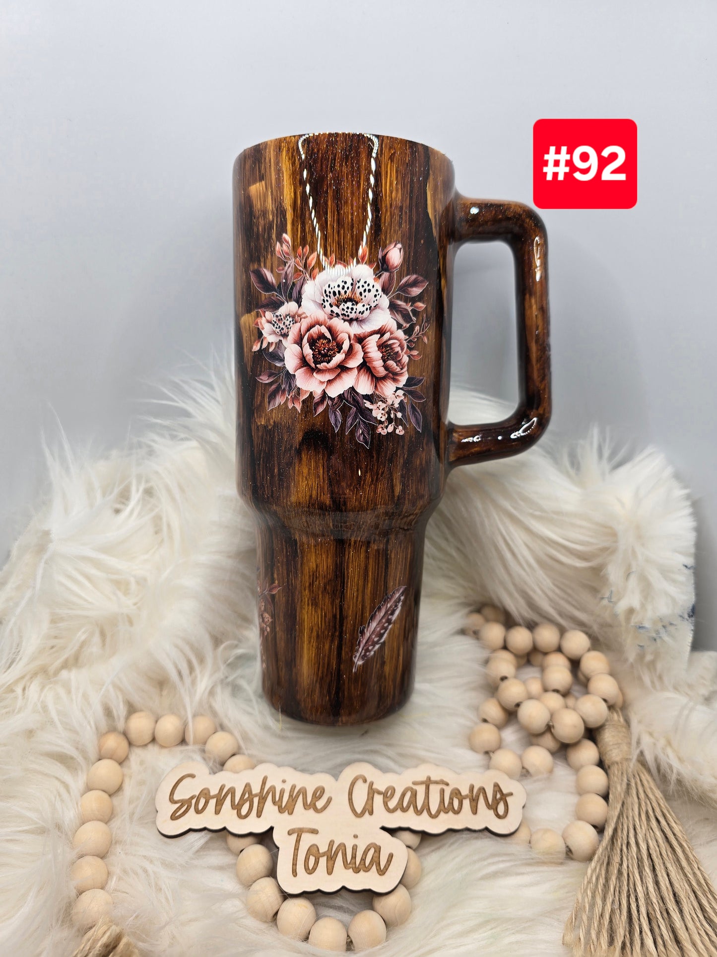 #92-Live Sale 12/07/2025 - 40oz Handle- Woodgrain- boho flowers- Dream it wish it Do it