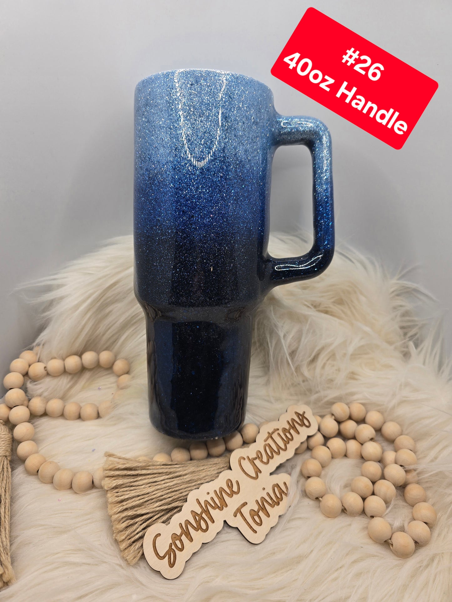 #26 Tonia's Live Creations : 40oz Handle- Blue ombre floral moon "Chase your dreams"