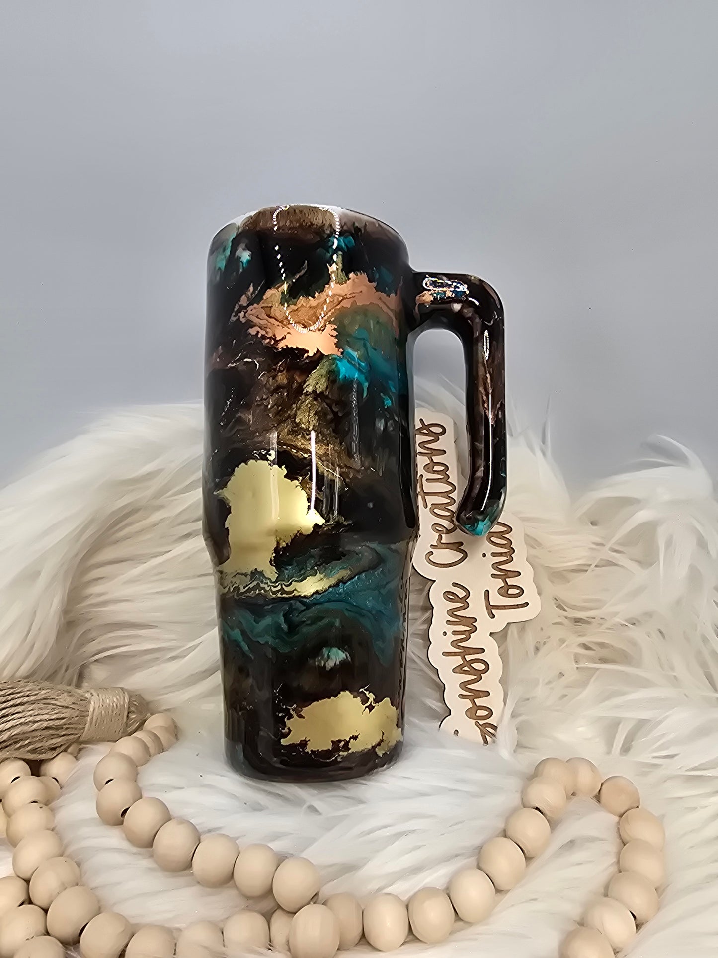 30 Grippy- Brown, Teal copper swirl