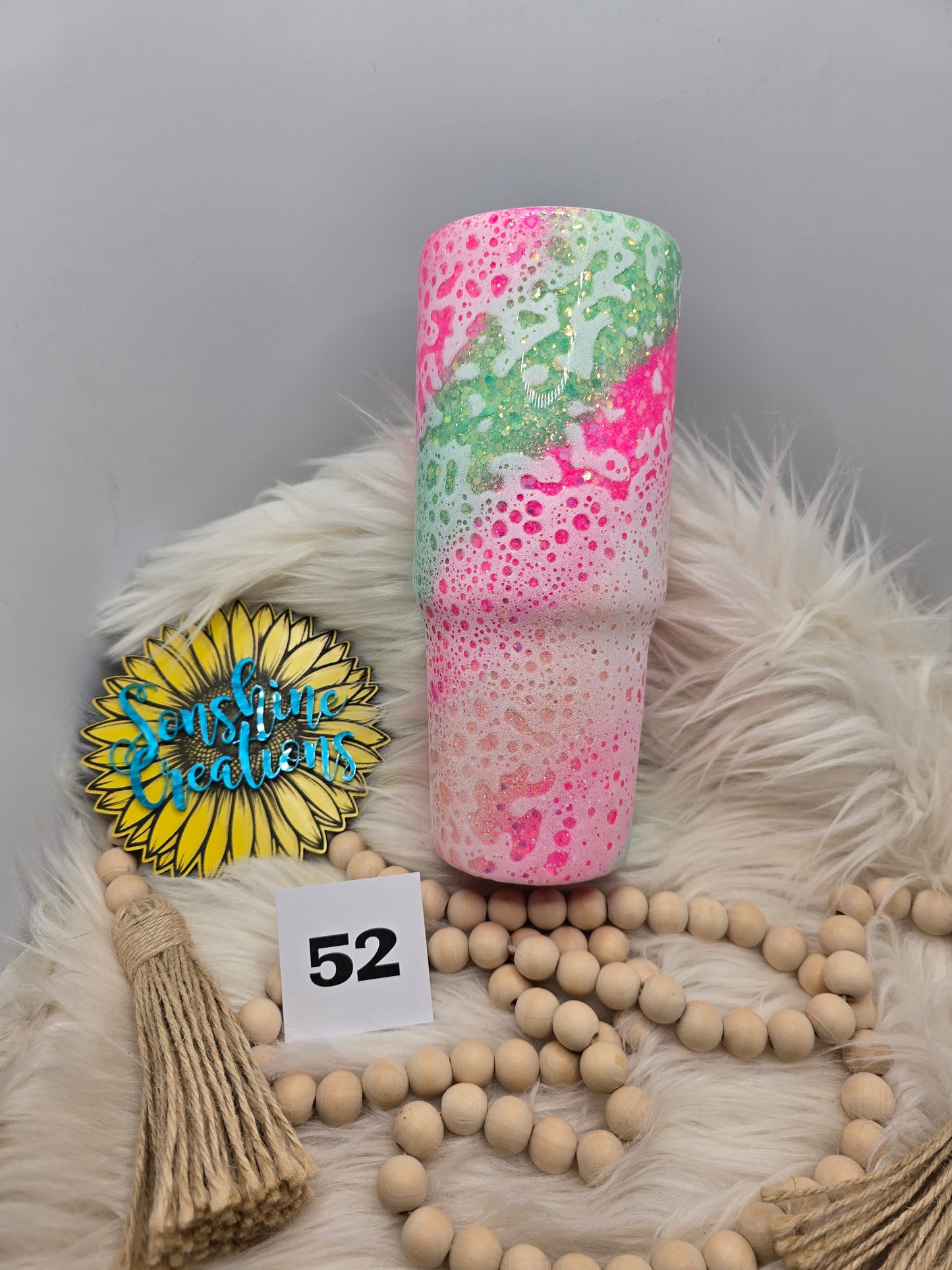 #52- 30oz Tri-sip- Pink green power wash- "Don't forget to hydrate and worry about your own business"