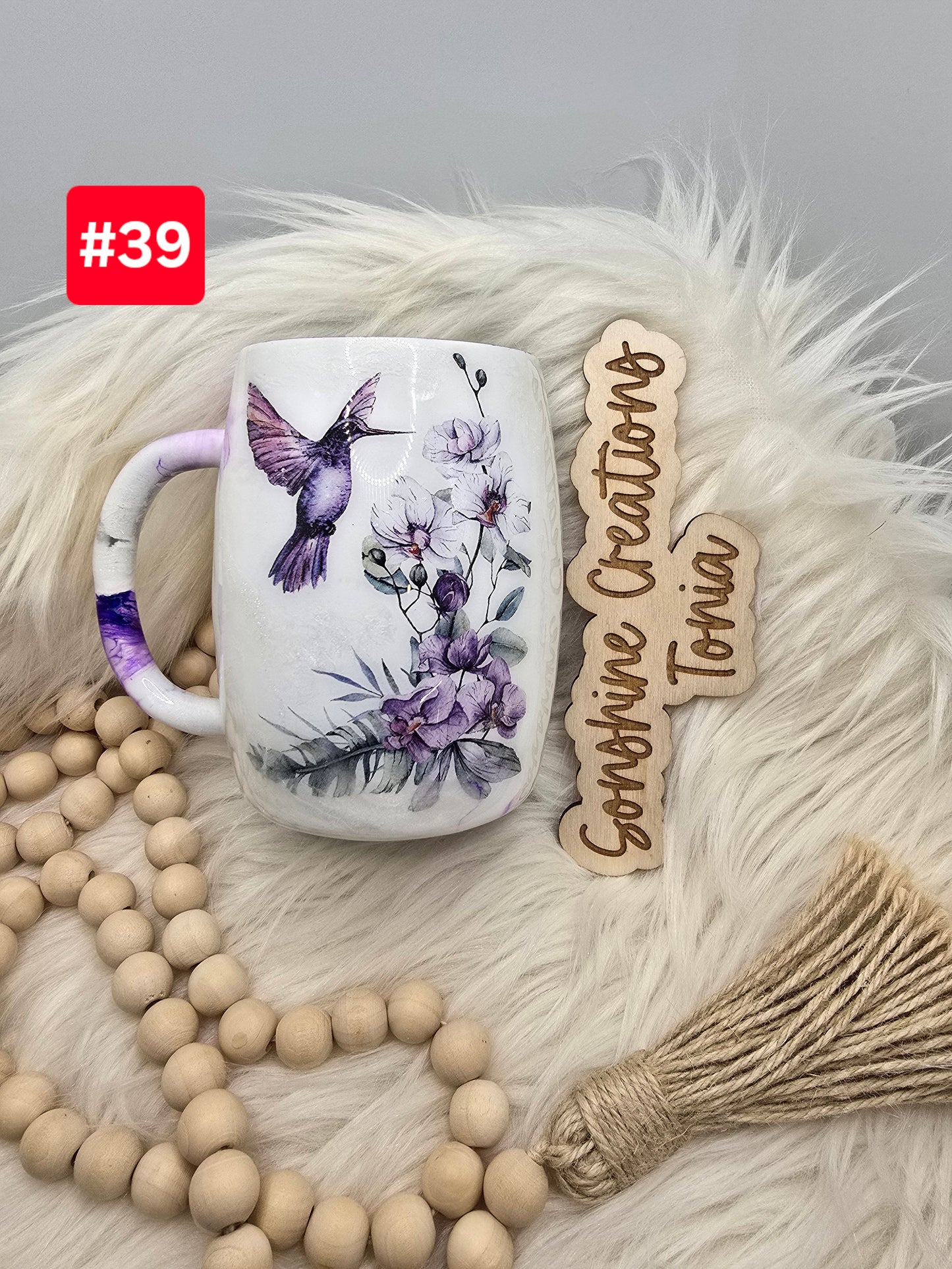 LIVE SALE 5/042025 - #39- 14oz coffee mug: Purple elegance hummingbird