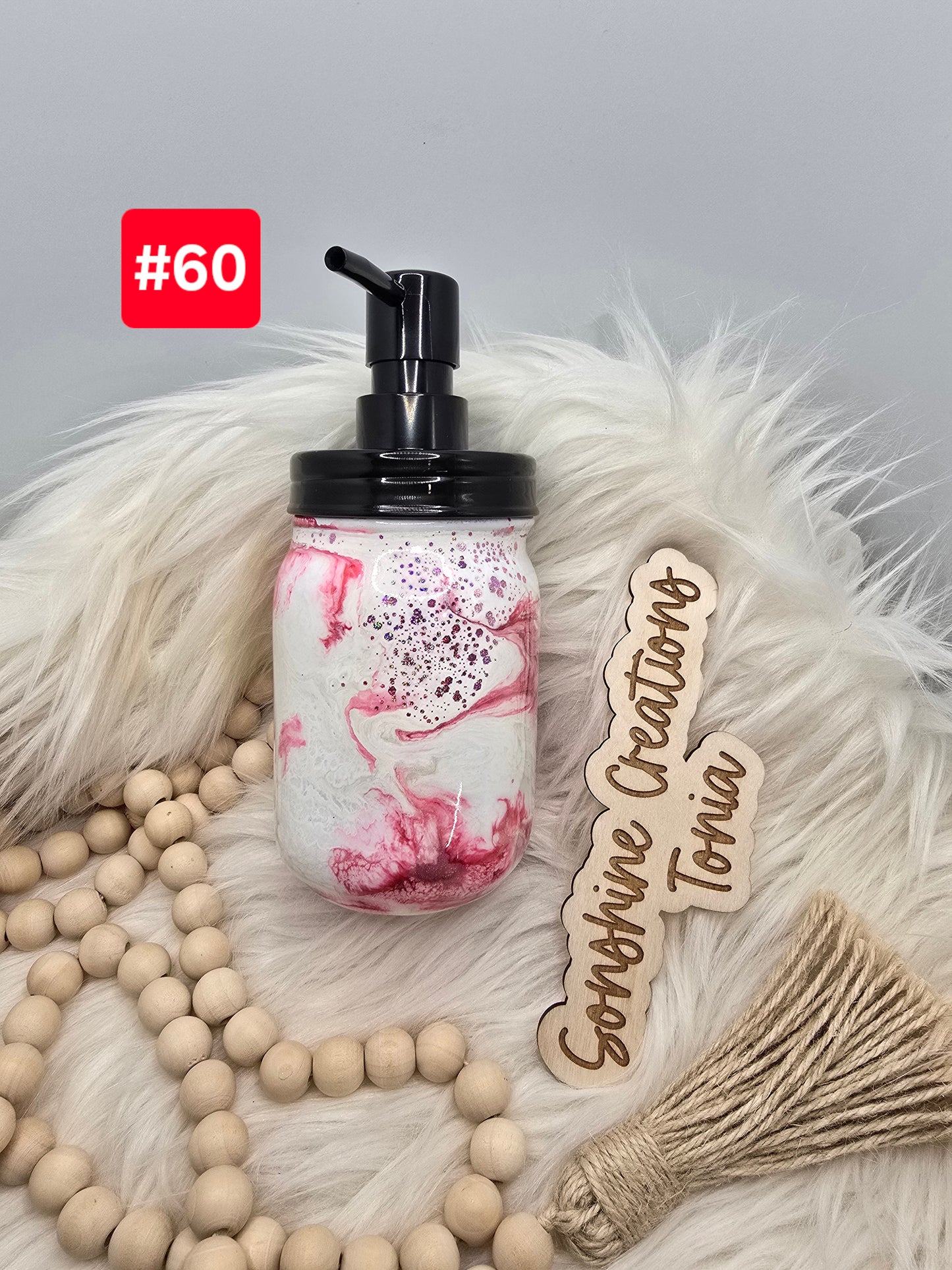 LIVE SALE 5/042025 - #60- 16oz glass mason jar soap dispenser: Pink elegance