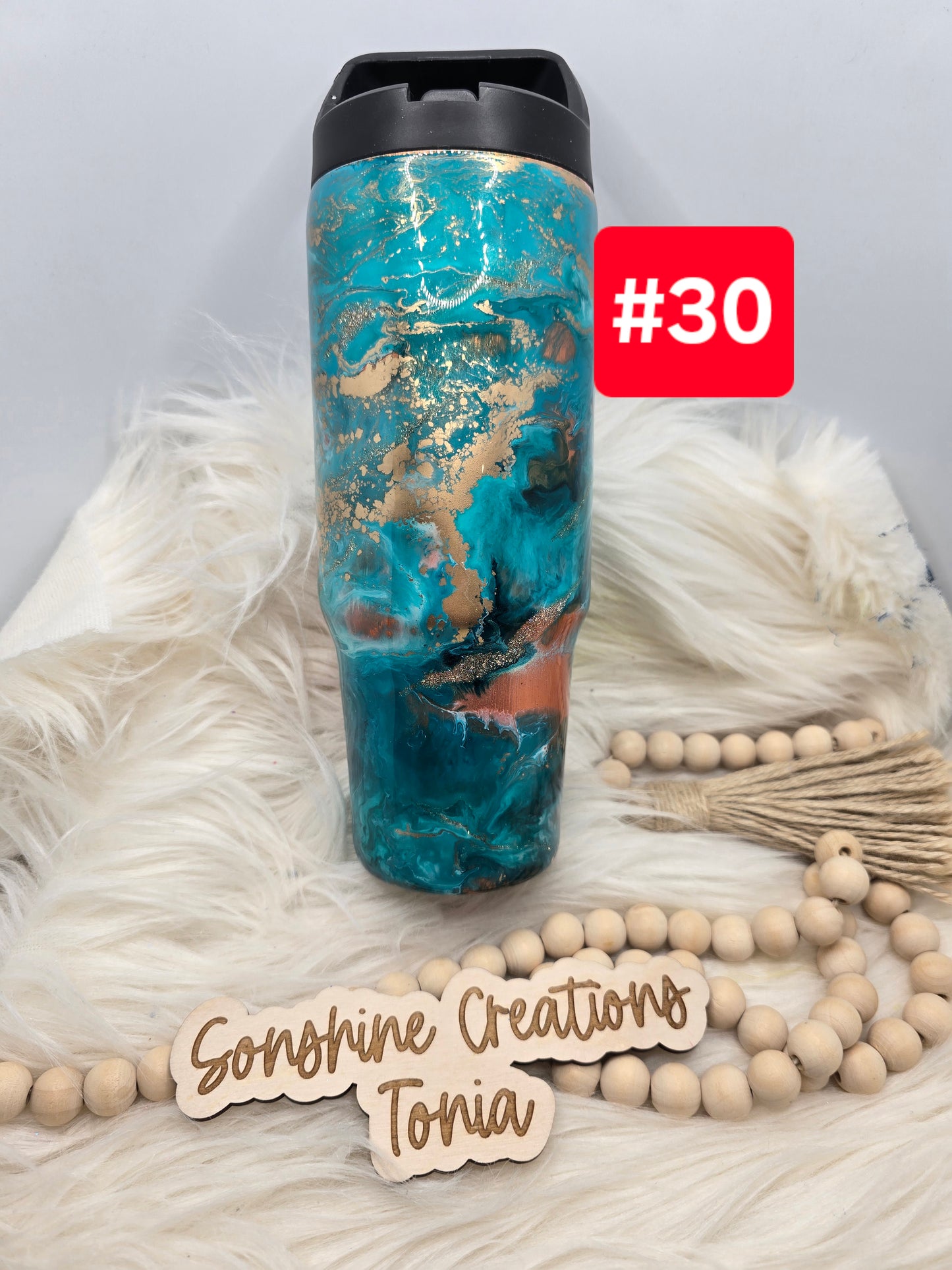 #30 Live Sale 5/03/2026 - 30oz Clipmate- Sunset copper/teal swirl- Coral/white flowers