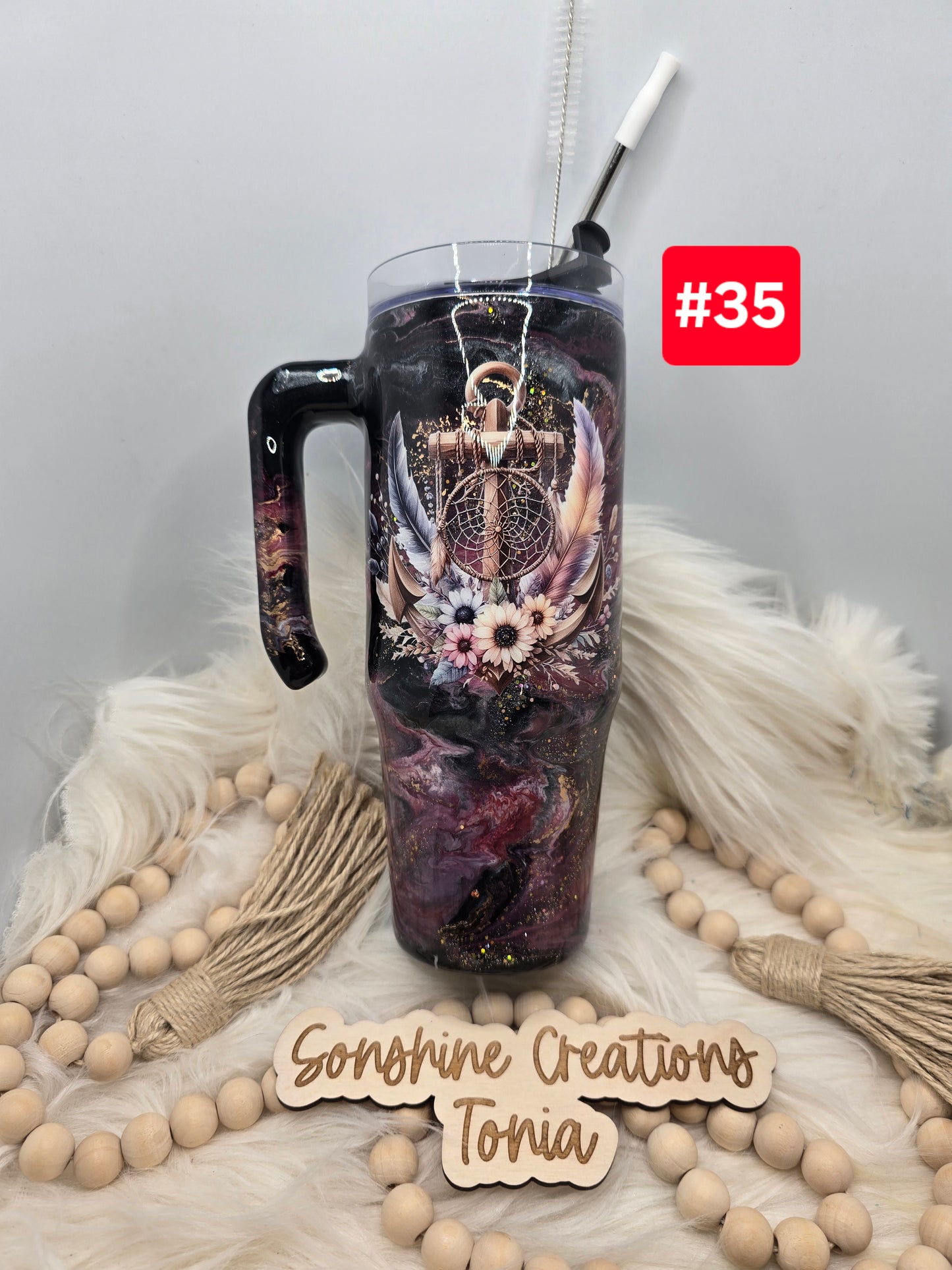 #35 Live Sale 3/15/2026 - 30oz Grippy- Burgundy reverse marble- Floral anchor