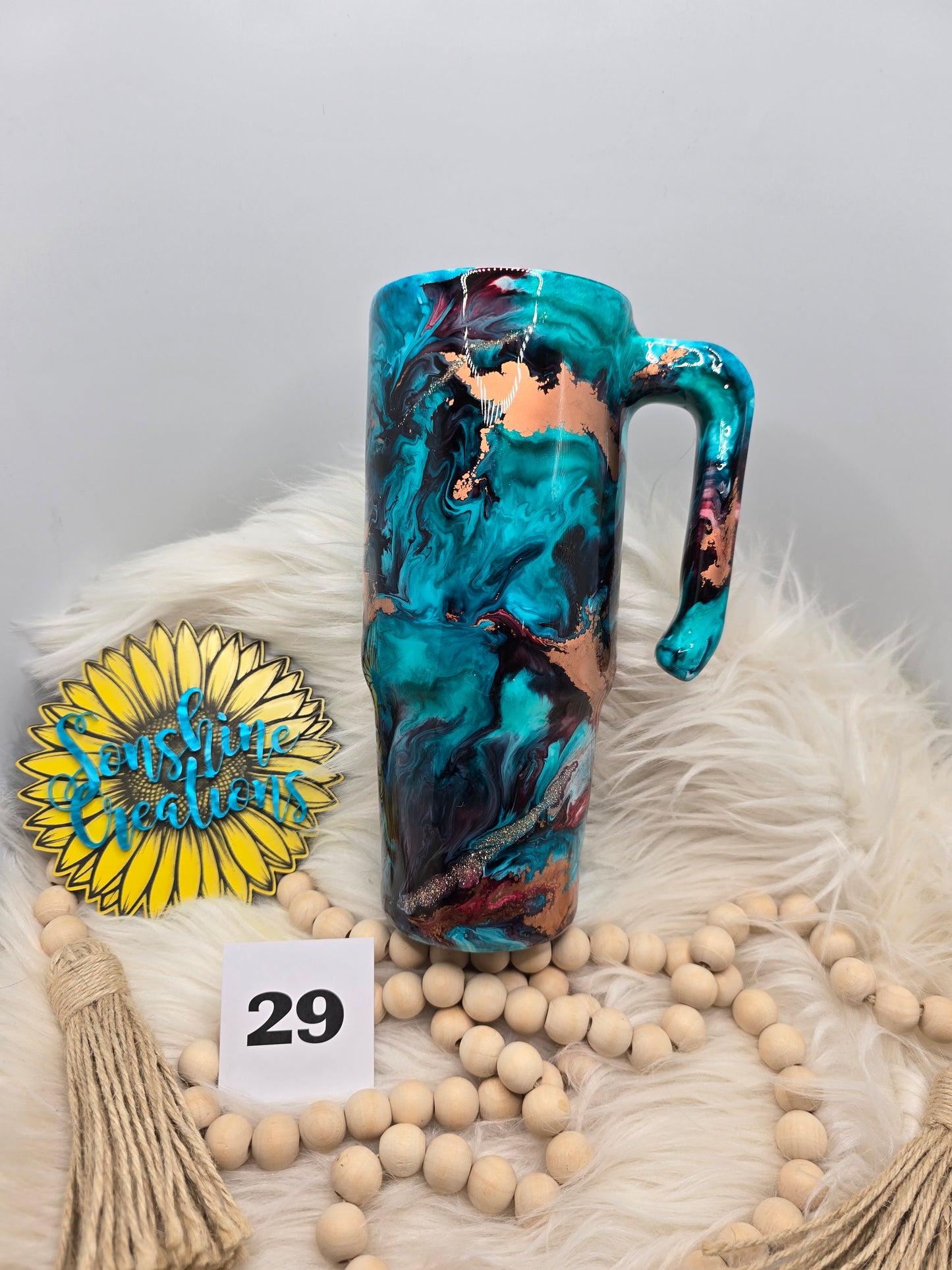 #29- 30oz Grippy- Teal, Burgundy, copper swirl
