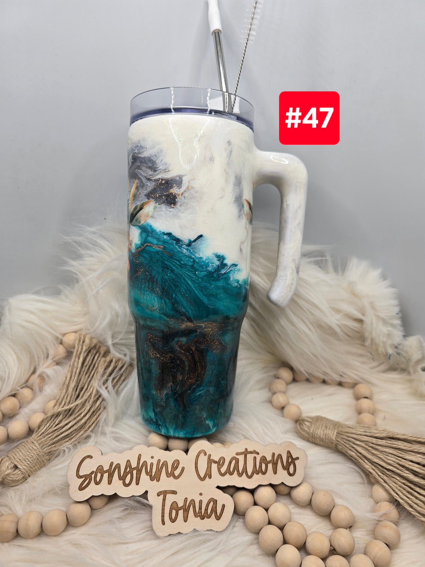 #47 Live Sale 3/15/2026 - 30oz Grippy- Teal white marble- Orange teal butterfly