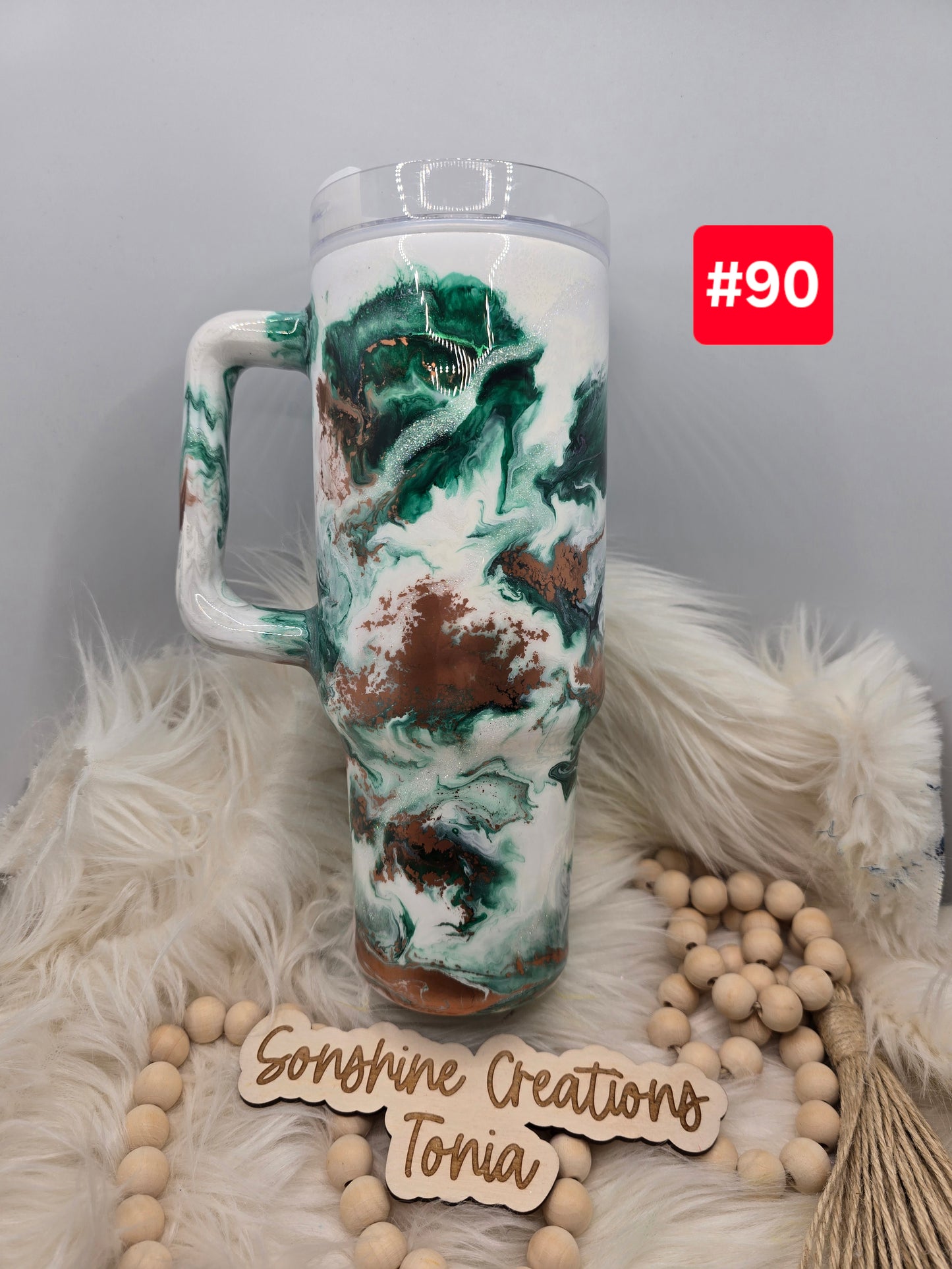 #90-Live Sale 12/07/2025 - 40oz Handle- Forest green copper ink swirl