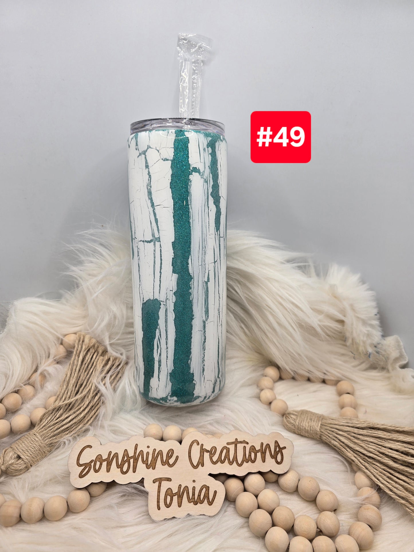 #49 Live Sale 3/15/2026 - 20oz Skinny- Teal white crackle- Sunflower