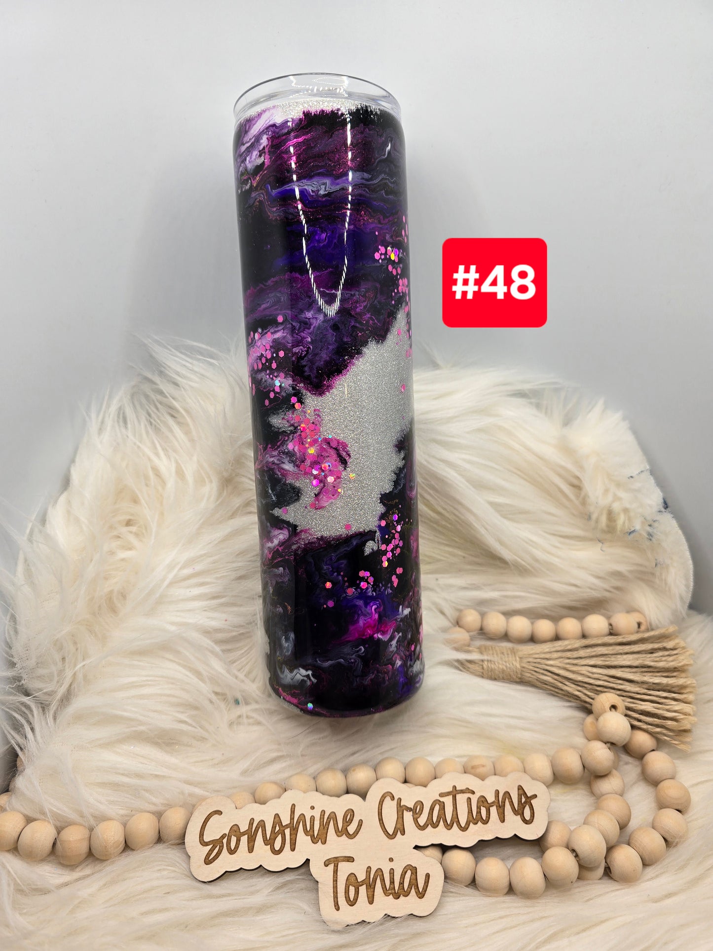 #48 Live Sale 5/03/2026 - 35oz Skinny- Purple Fuchsia black clouds- Butterfly "Not perfect just forgiven"
