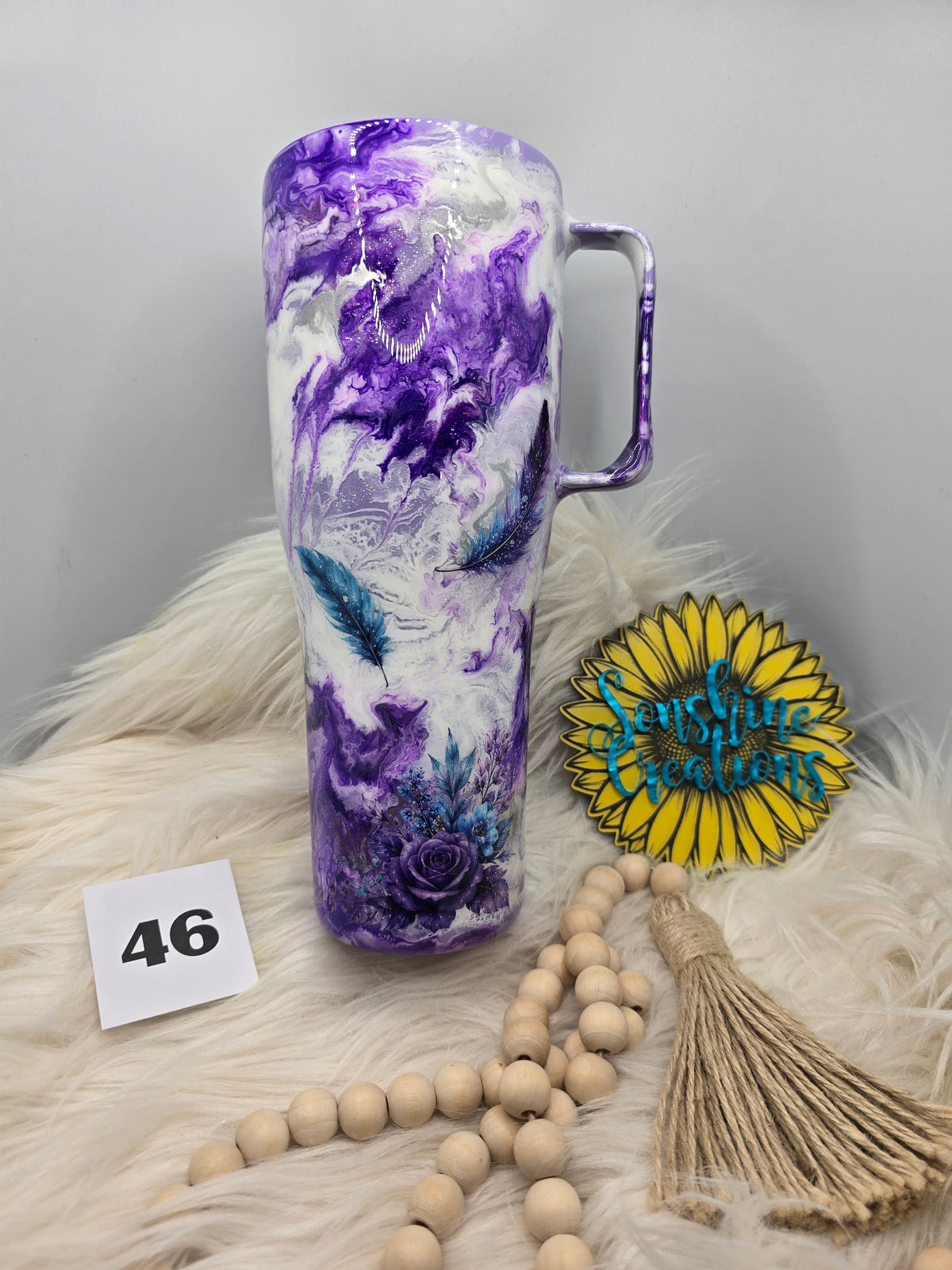 #46 - 40oz Curved Handle - Purple Floral Ink Swirl