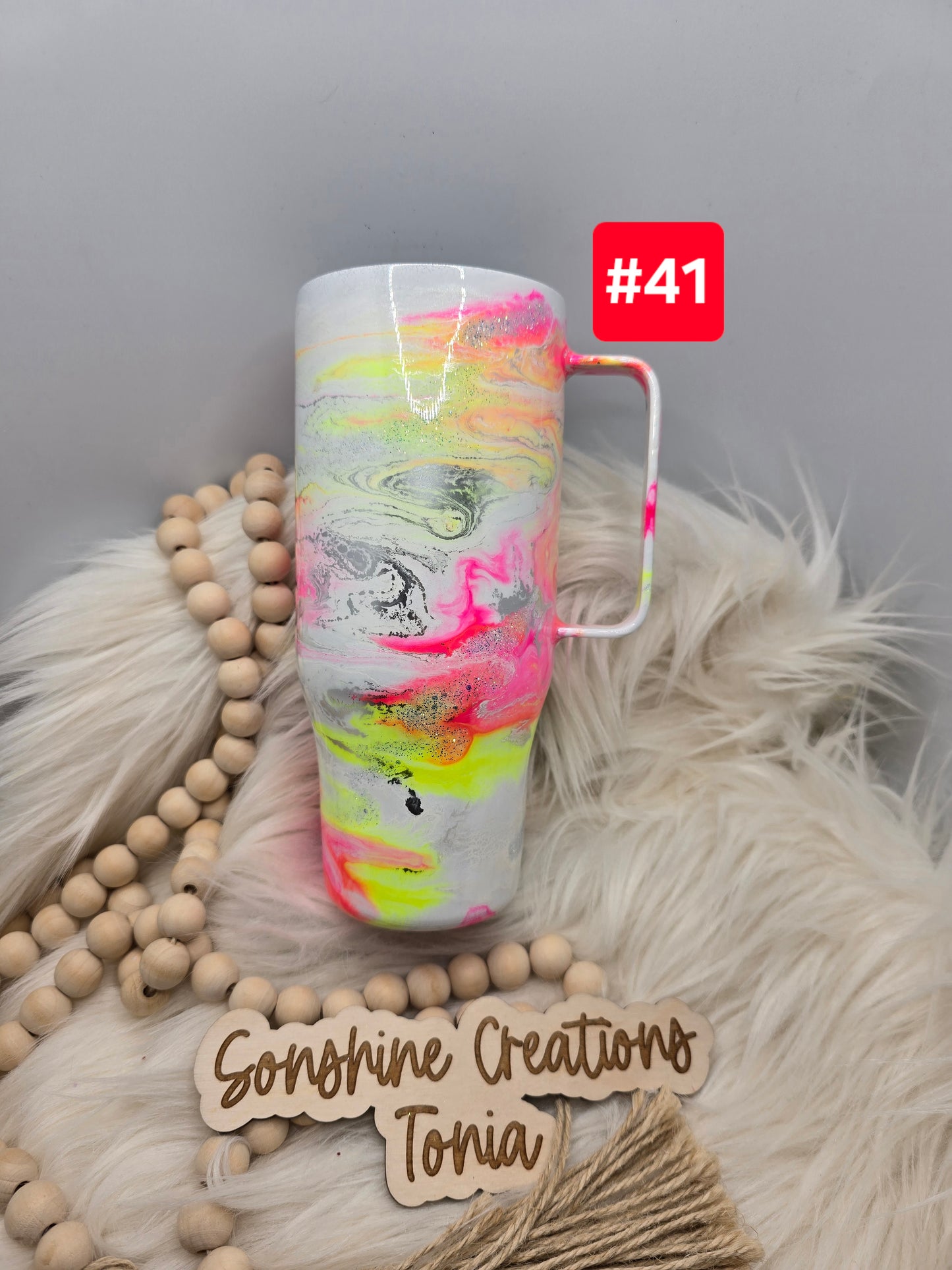 #41- Live Sale 07/13/2025 - 24oz Handle- Neon Swirl (" I speak my mind because it hurts to bite my tongue"