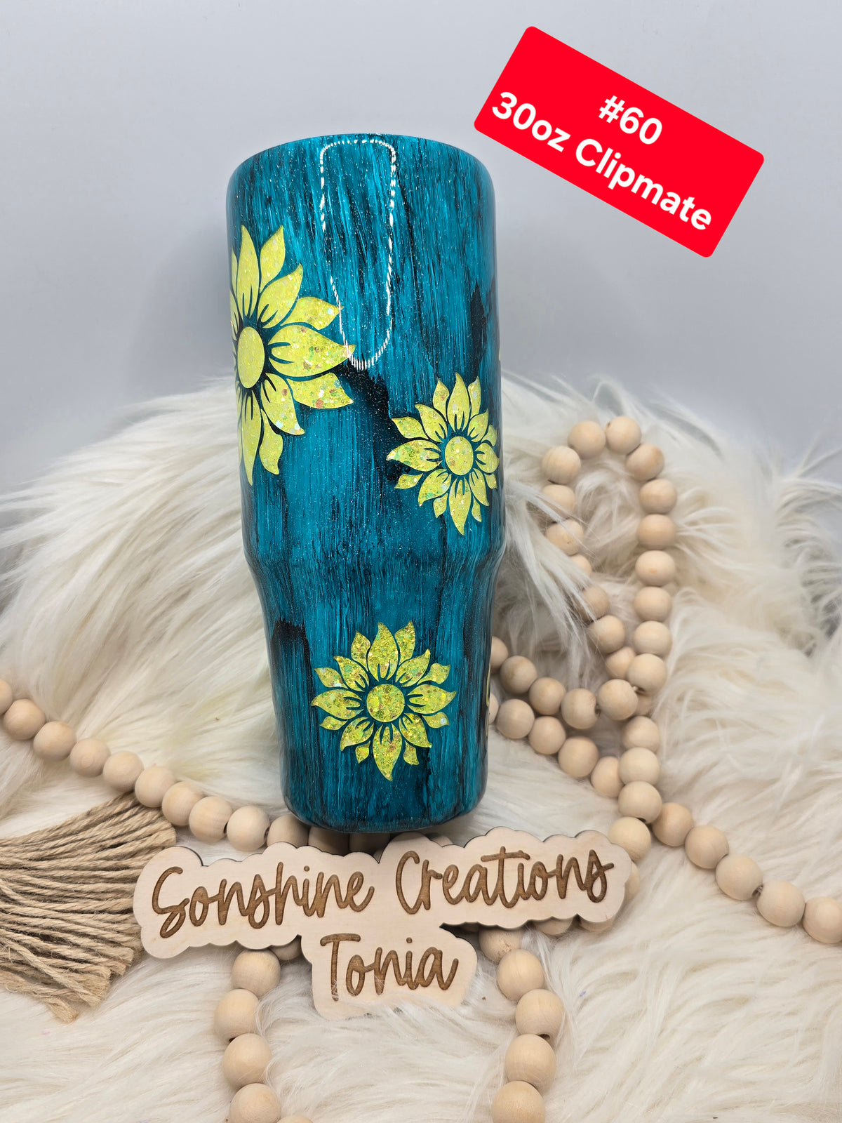 #60 Tonia's Live Creations : 30oz Clipmate- Sunflower peakaboo- "You are my sunshine"