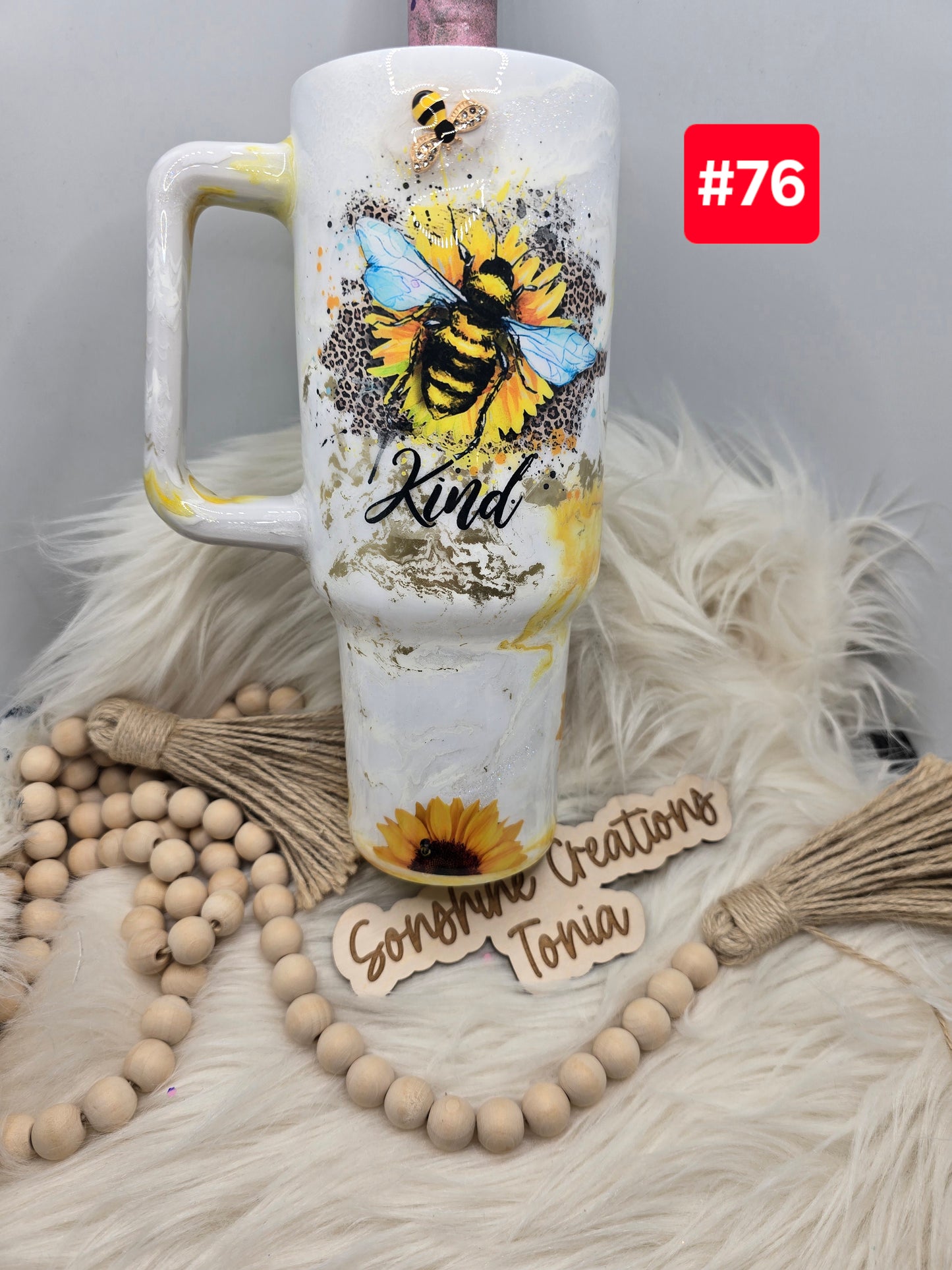#76- Live Sale 09/14/2025 - 40 oz. Handle: Yellow Elegance, Sunflower bee kind