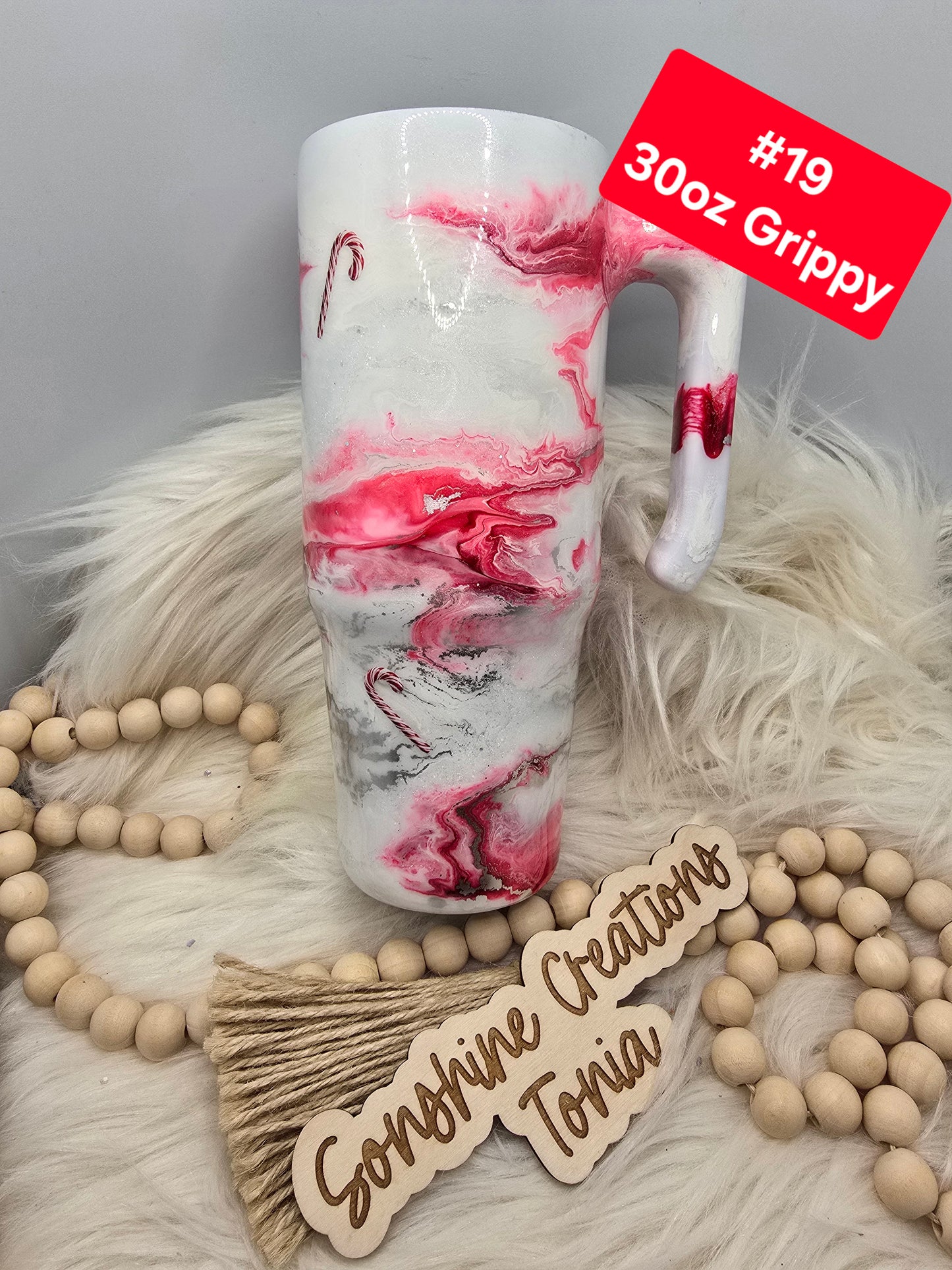 #19 Tonia's Live Creations - 30oz Grippy- Candy cane tree, red elegance