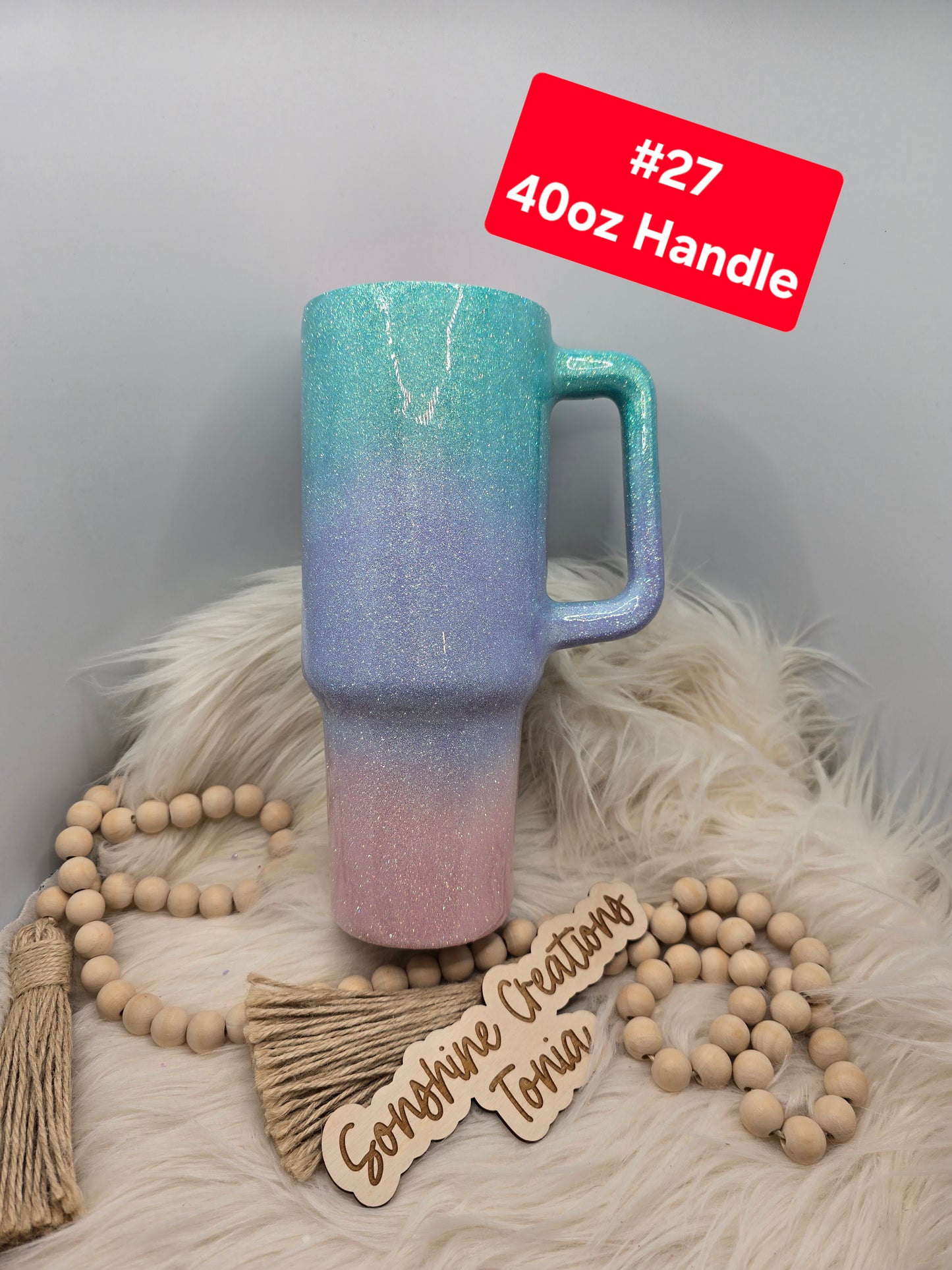 #27 Tonia's Live Creations : 40oz Handle- Pastel Ombre "Tis the season to sparkle"