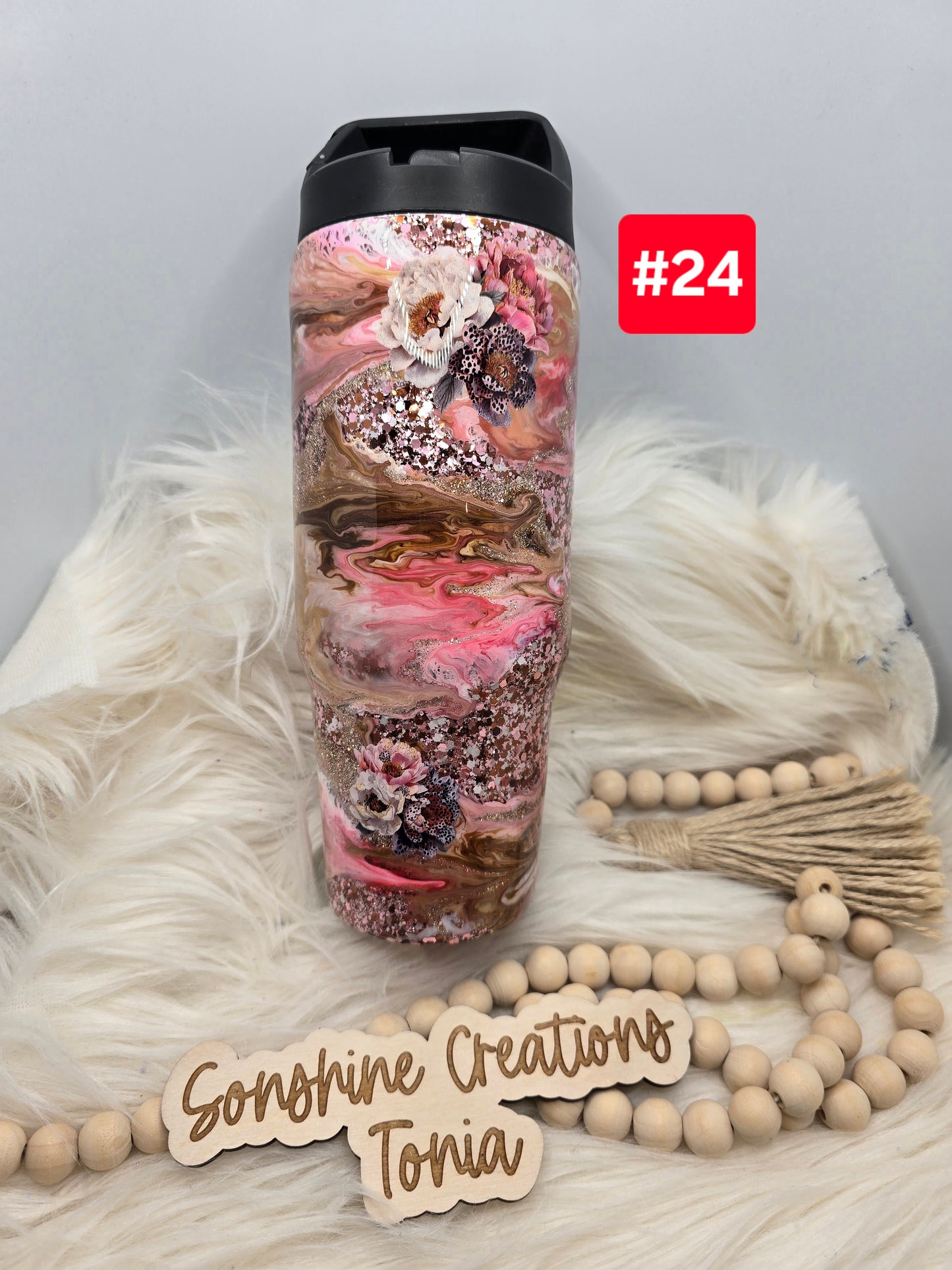 #24 Live Sale 5/03/2026 - 30oz Clipmate- Sassy Cow First date- Pink brown swirl with flowers