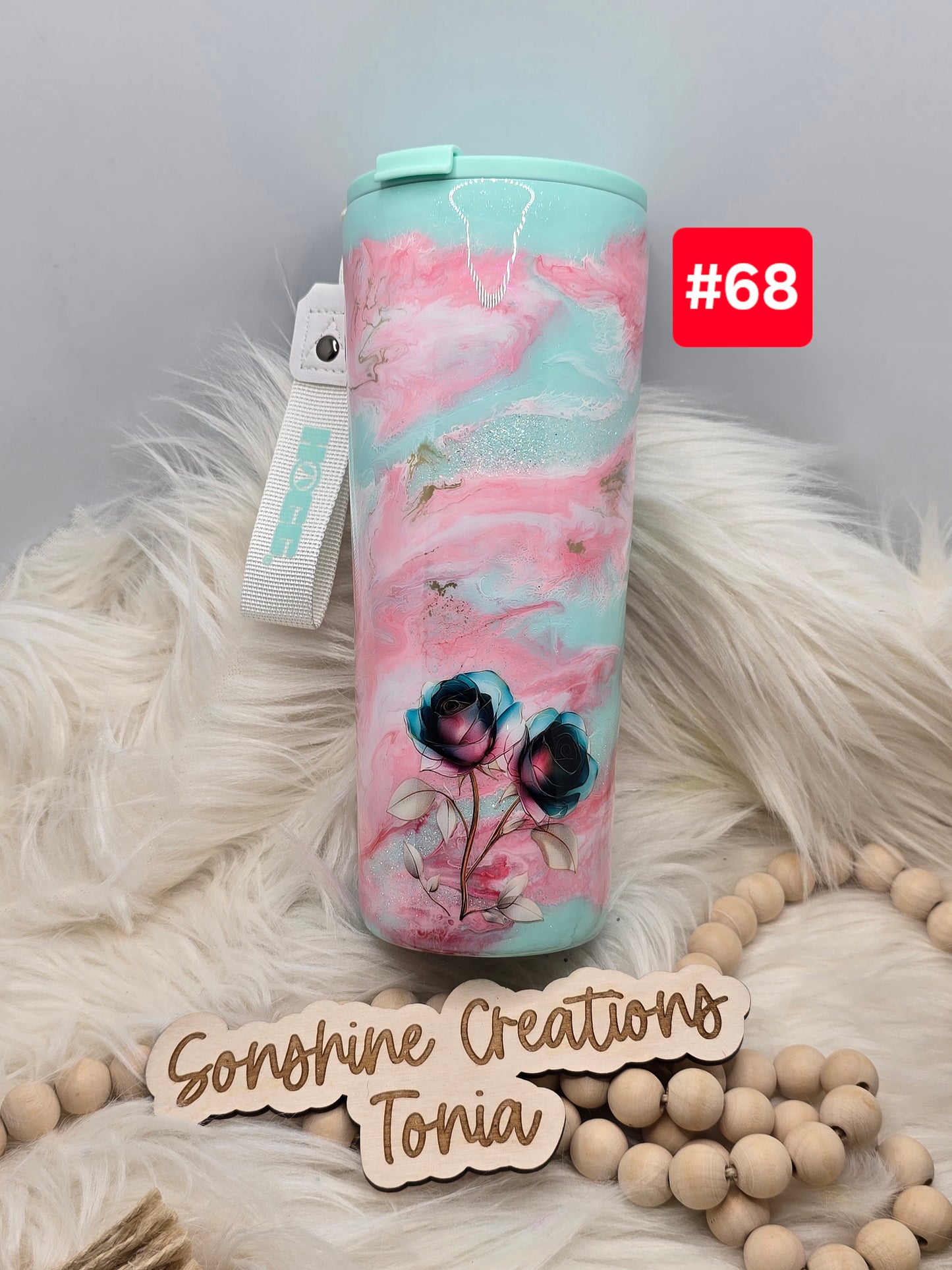 #68 Live Sale 2/01/2026 - 24oz Dual Flip- Mint base pink swirl- teal pink flowers- Start by Believing