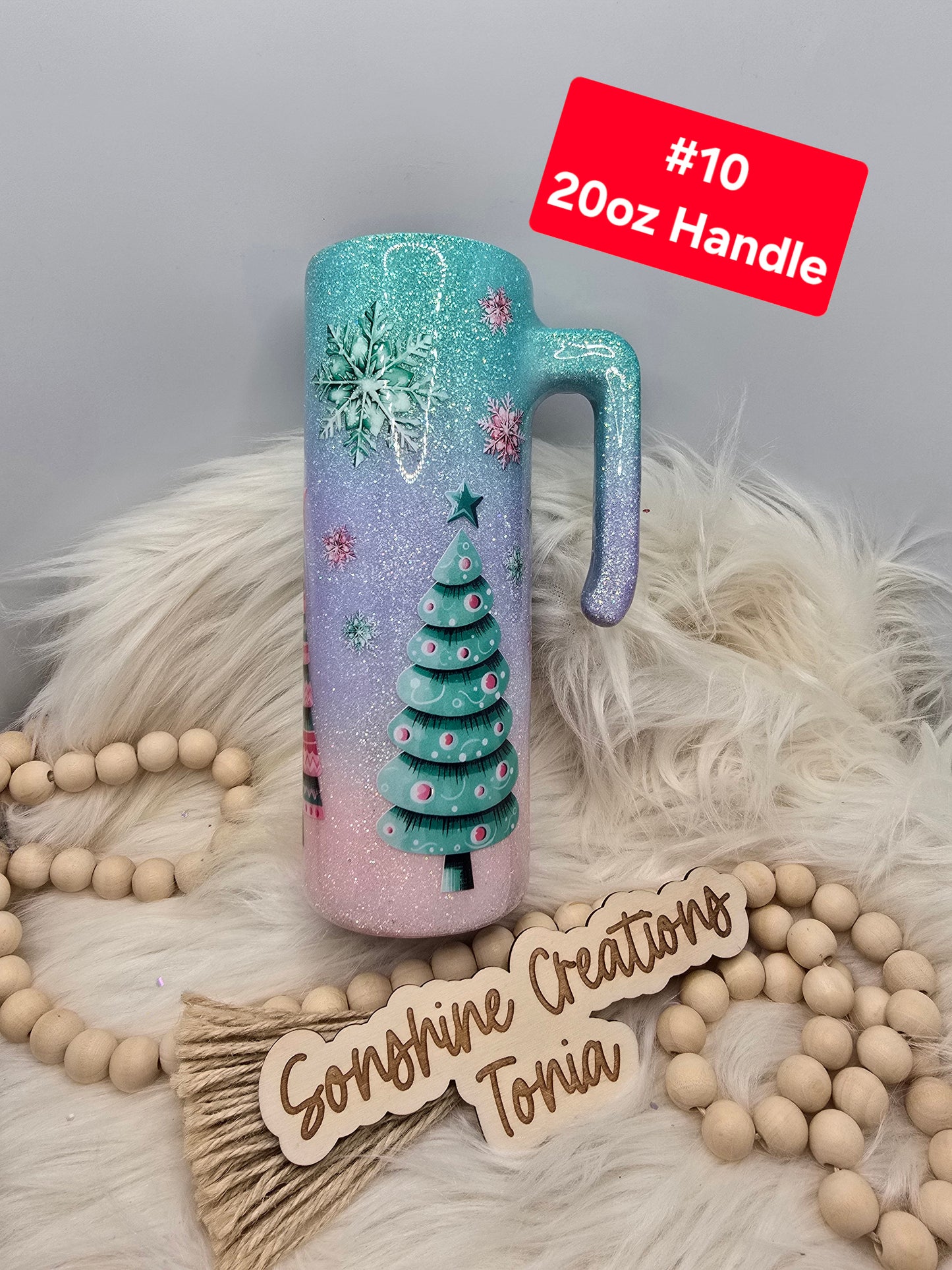 #10 Tonia's Live Creations - 20oz Handle- Pastel Christmas trees