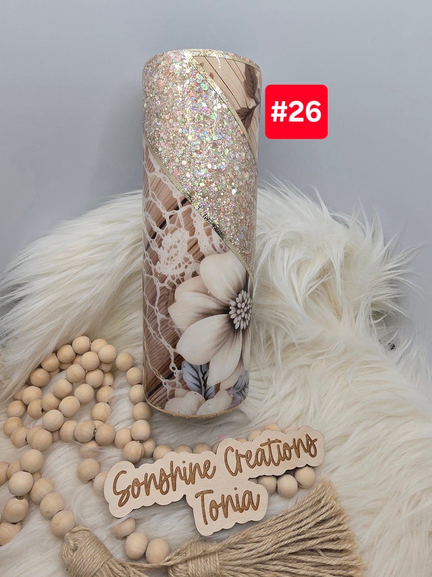 #26- Live Sale 07/13/2025 - 30oz skinny- Neutral flowers/lace mixed media