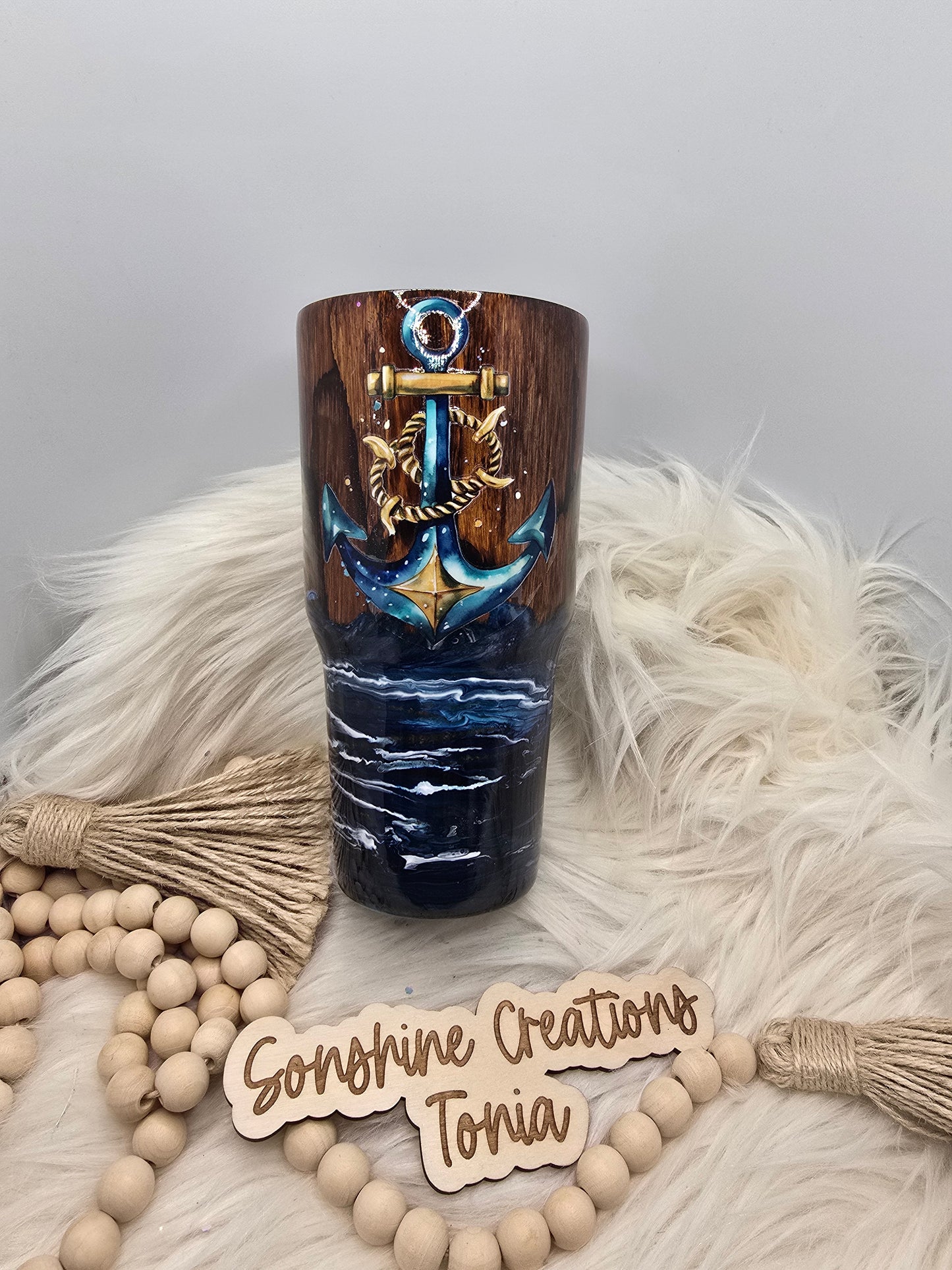 10/03/25 Tonia's Live Creations - 30oz Curve- Woodgrain ocean Anchor